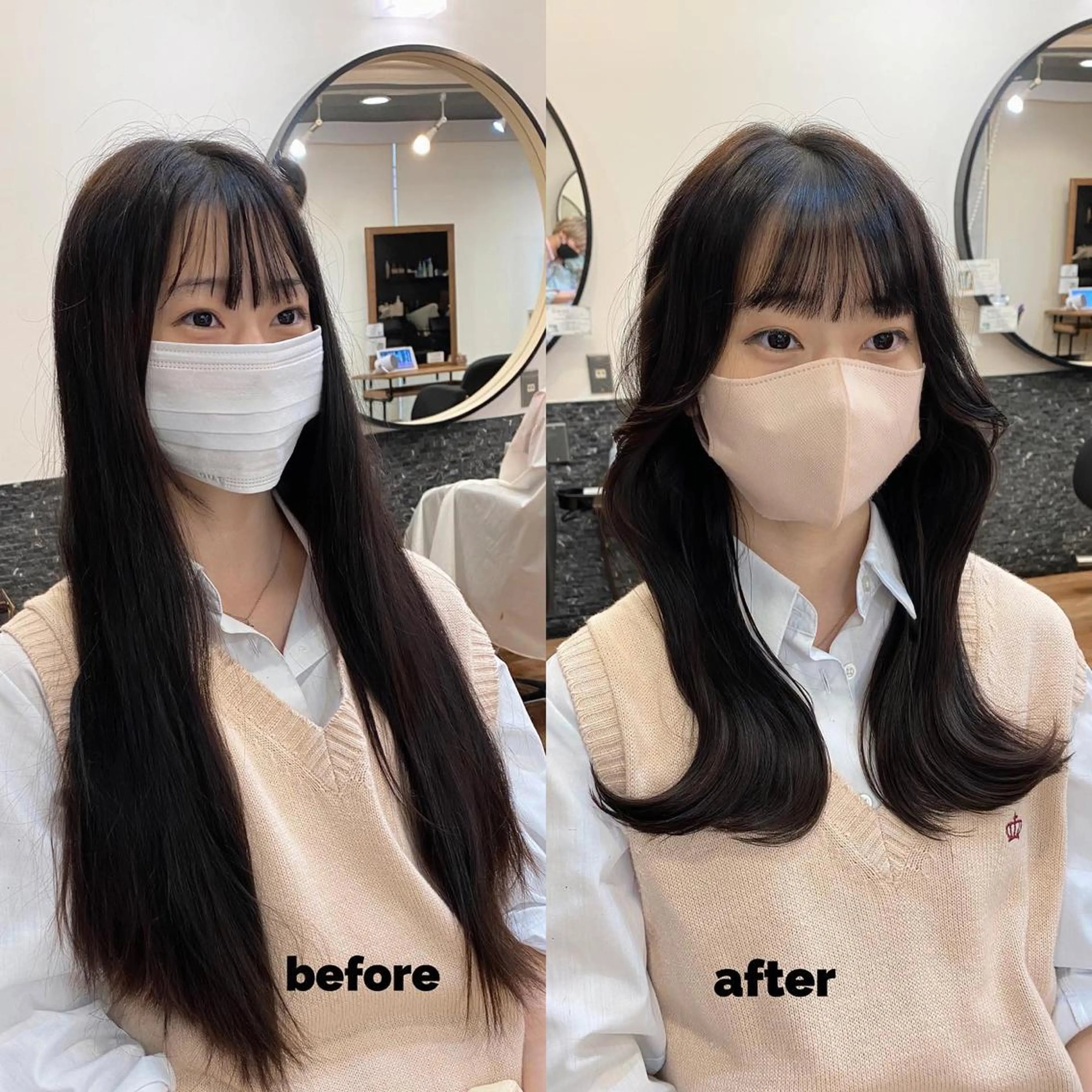 セミロング ボブ くびれヘア エギョモリ タンバルモリ 韓国風ヘア カット トリートメント 大人可愛いヘア 大田のヘアスタイル