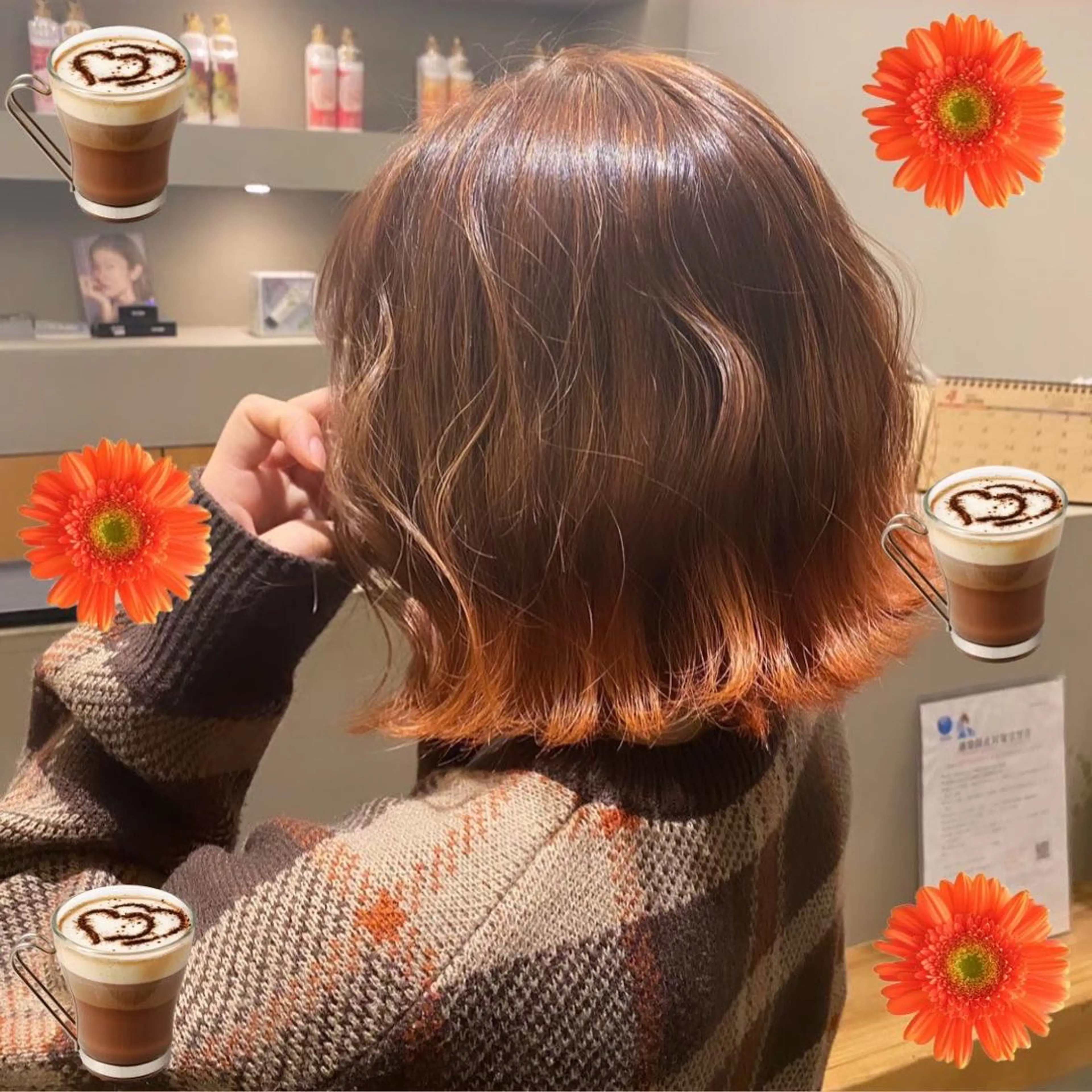 ミディアム カラー ブラウンカラー ハイライトカラー オレンジ オレンジブラウン ハイライト 韓国ヘア特化 💟 ララア 💟のヘアスタイル