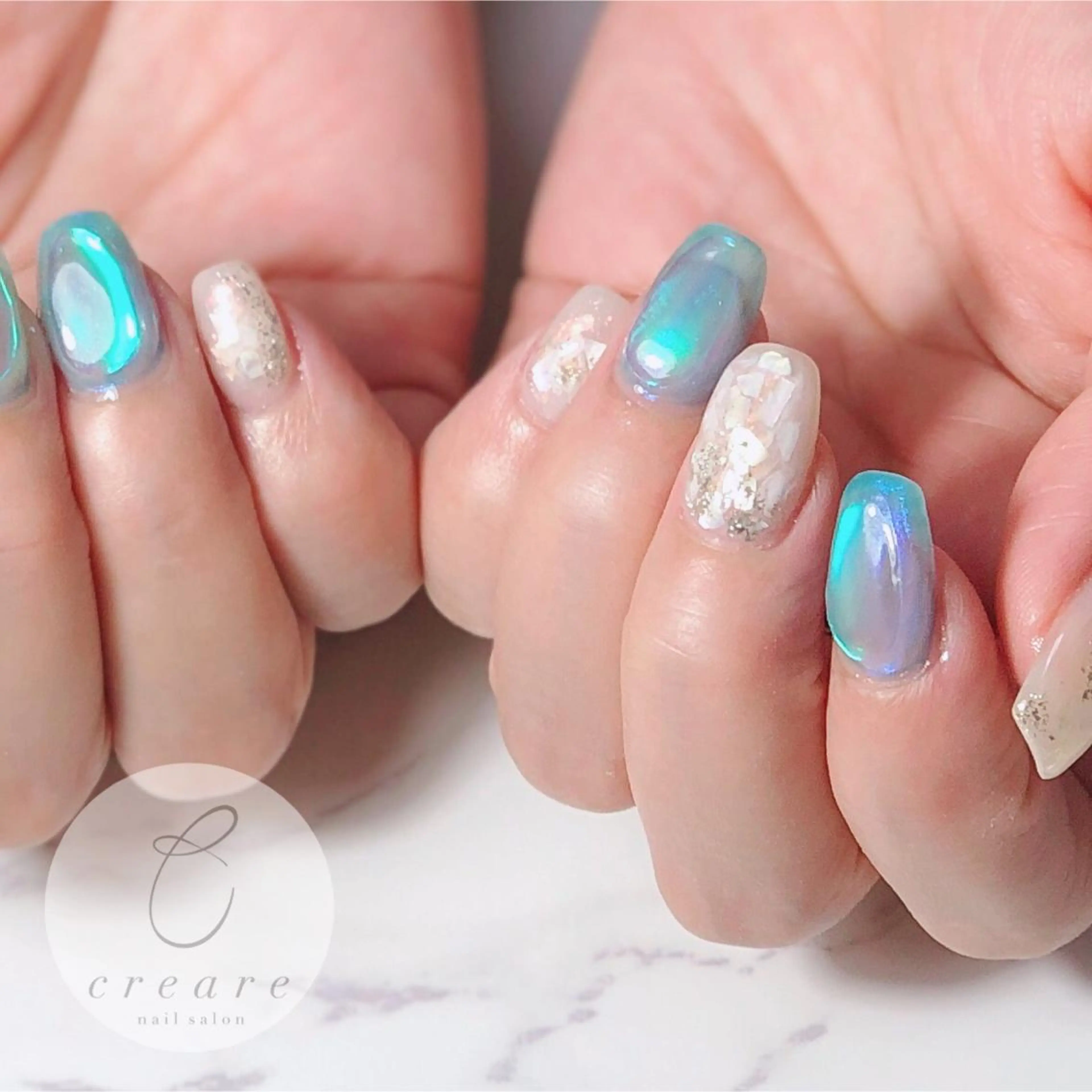 ネイル ジェルネイル 氷ネイル・うるうるネイル オフィスネイル ワンカラーネイル 夏ネイル 辻野 和枝のネイルデザイン