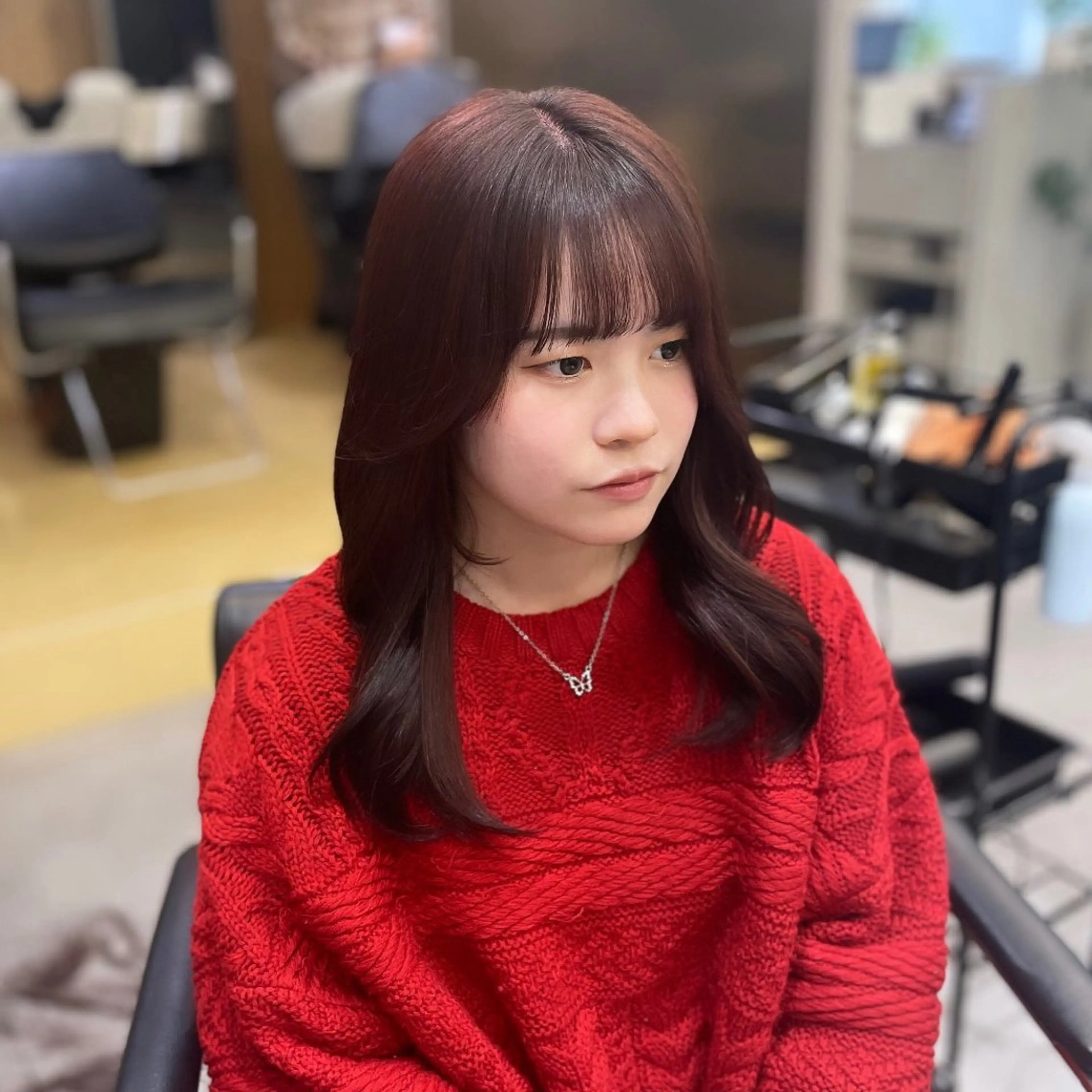 セミロング カラー ブリーチ ブリーチなしカラー レッドカラー レイヤーカット カット ヘアカラー Rui/透明感カラー 暖色/レイヤーカットのヘアスタイル