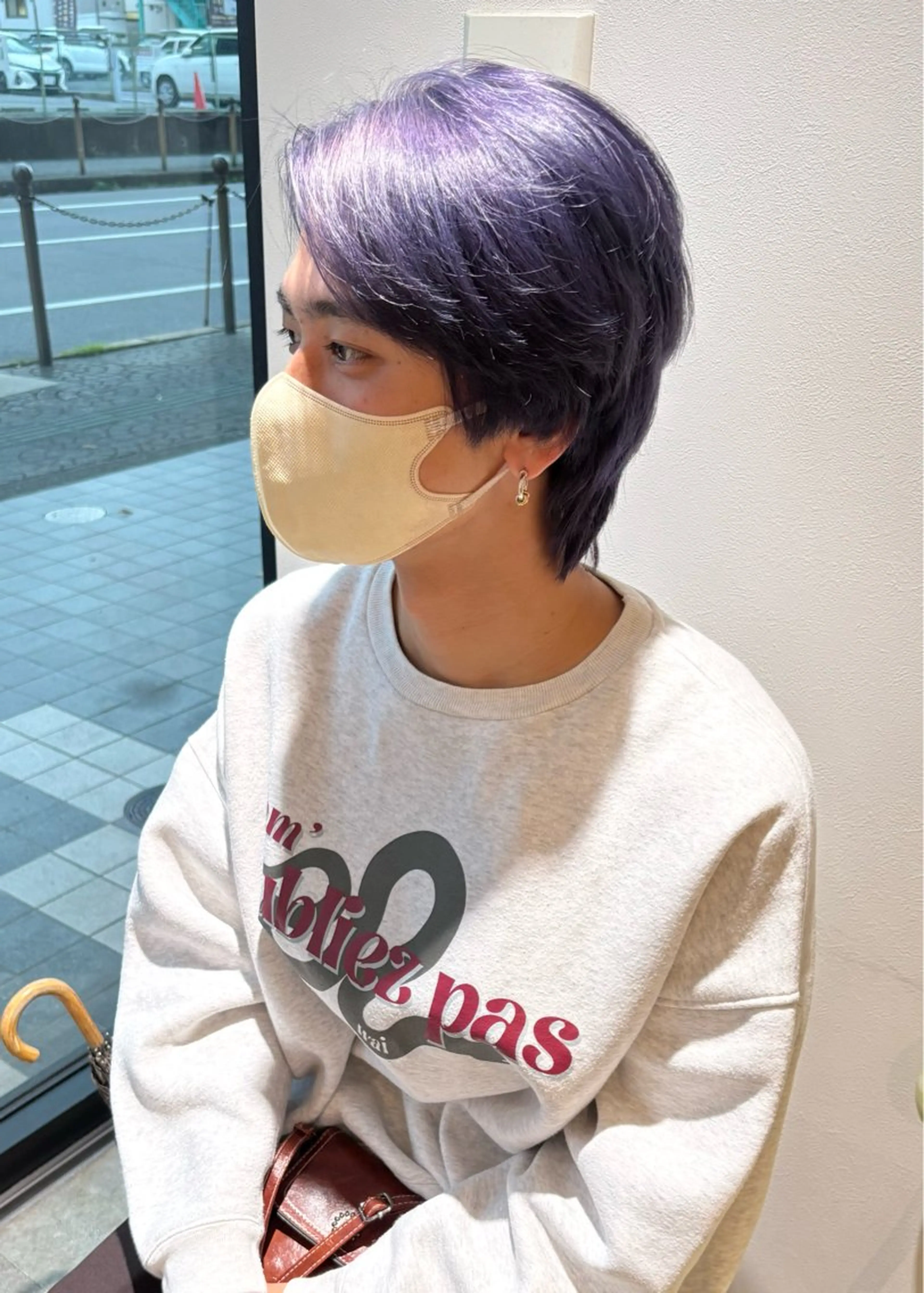 ショート カラー ブリーチ 透明感カラー ダブルカラー ラベンダーカラー オレンジ non .のヘアスタイル