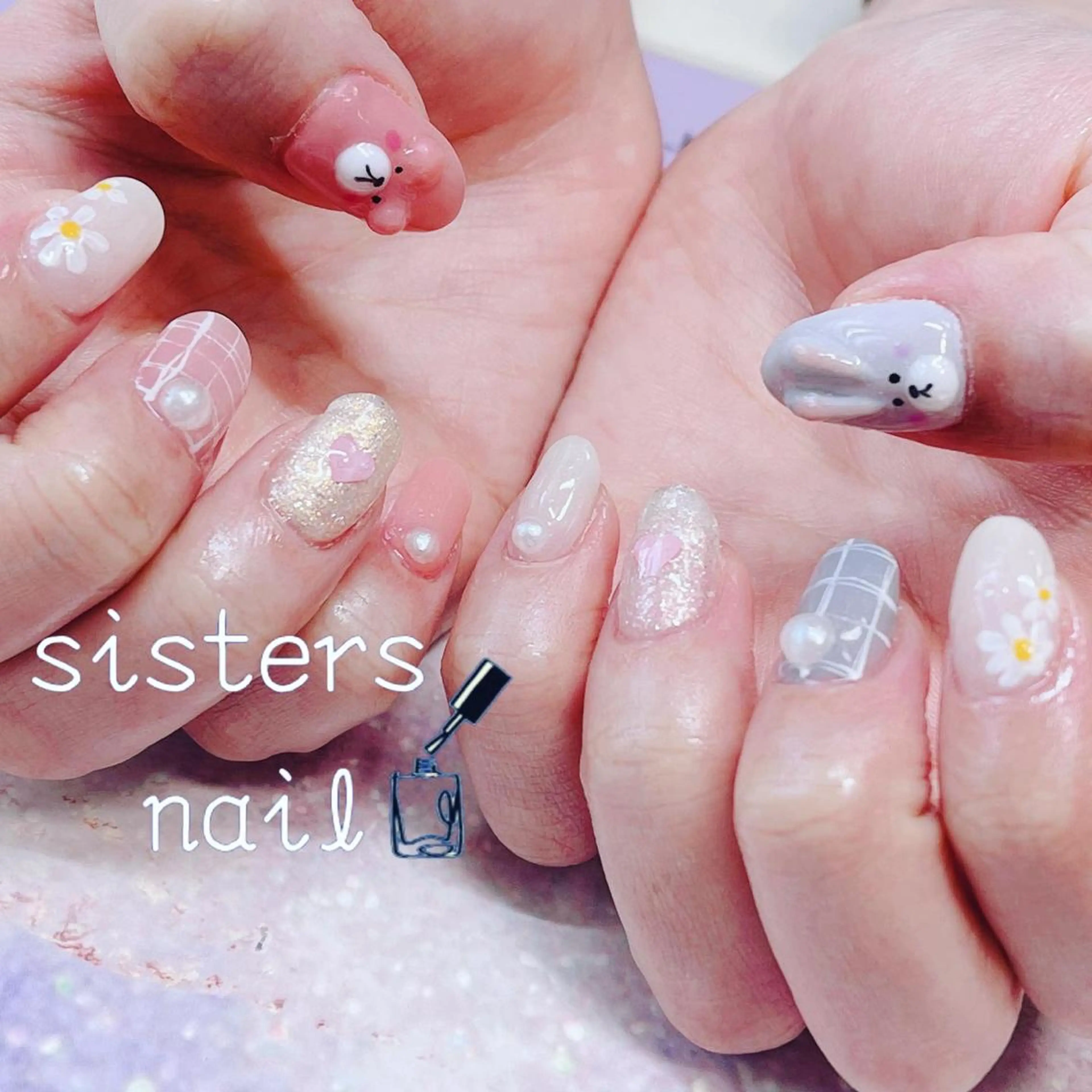 ネイル アートネイル イースター フラワーネイル ぷっくりネイル 春ネイル ハンドネイル ハンドケア sisters nail.fのネイルデザイン