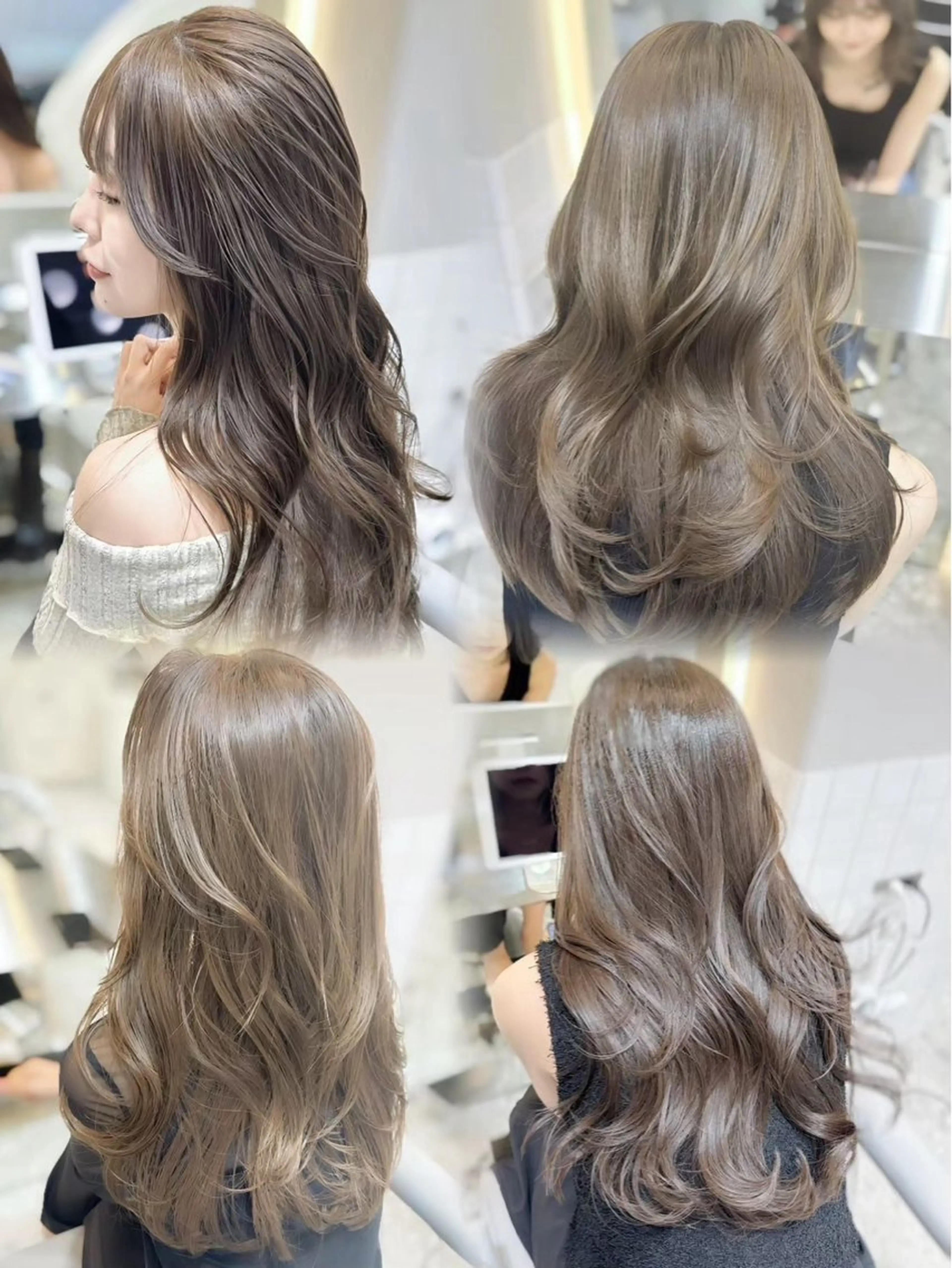 ロング カラー ベージュカラー ブリーチ ケアカラー 透明感カラー グレージュ カット ヘアカラー トリートメント 韓国/ワンホン/新宿 レイヤー/リョウヤのヘアスタイル