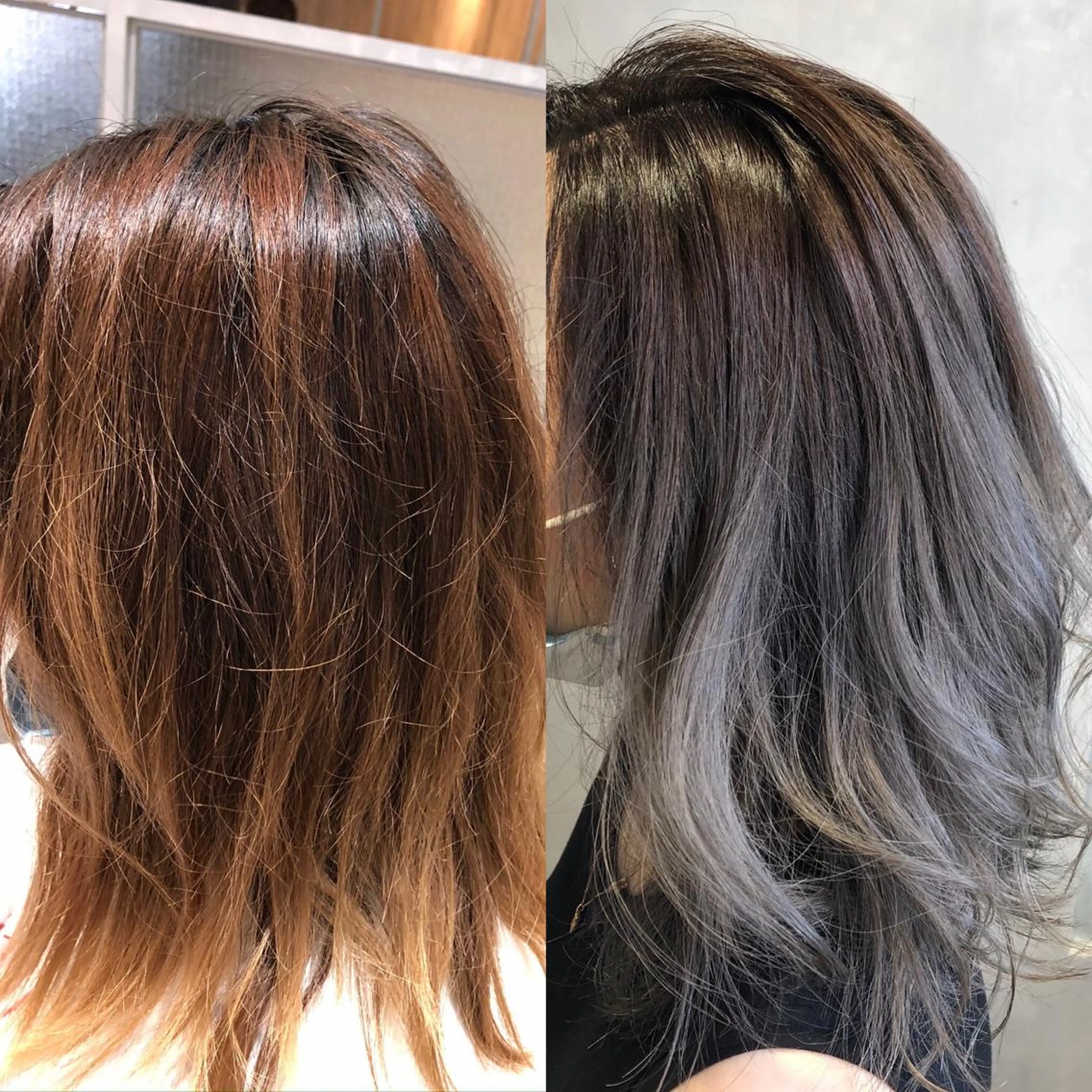 セミロング カラー ハイダメージ毛 縮毛矯正のヘアスタイル
