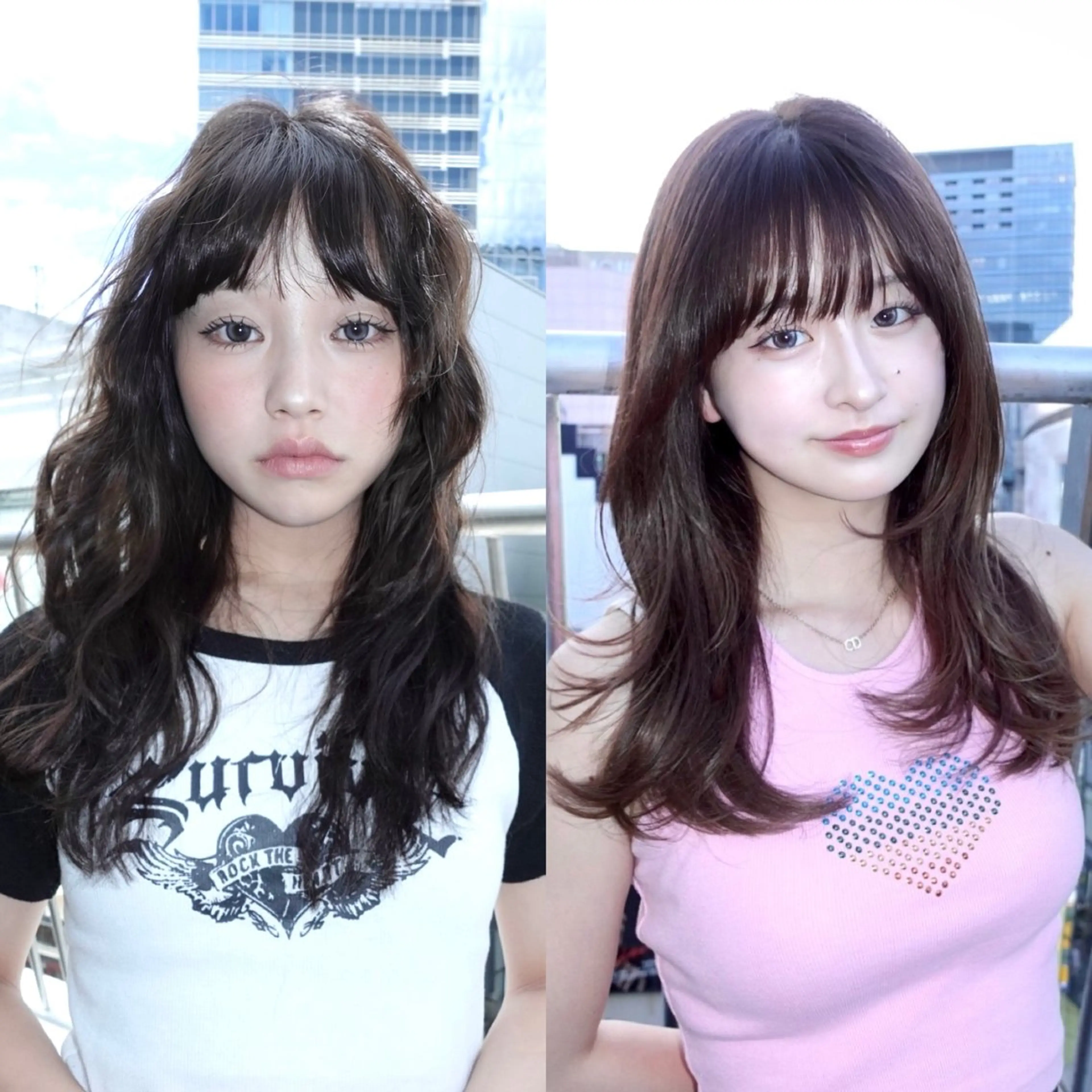 セミロング カラー 黒髪 ブラウンカラー 透明感カラー 顔周りカット ハッシュカット カット ヘアカラー トリートメント レイヤーカット ダブルカラーのヘアスタイル