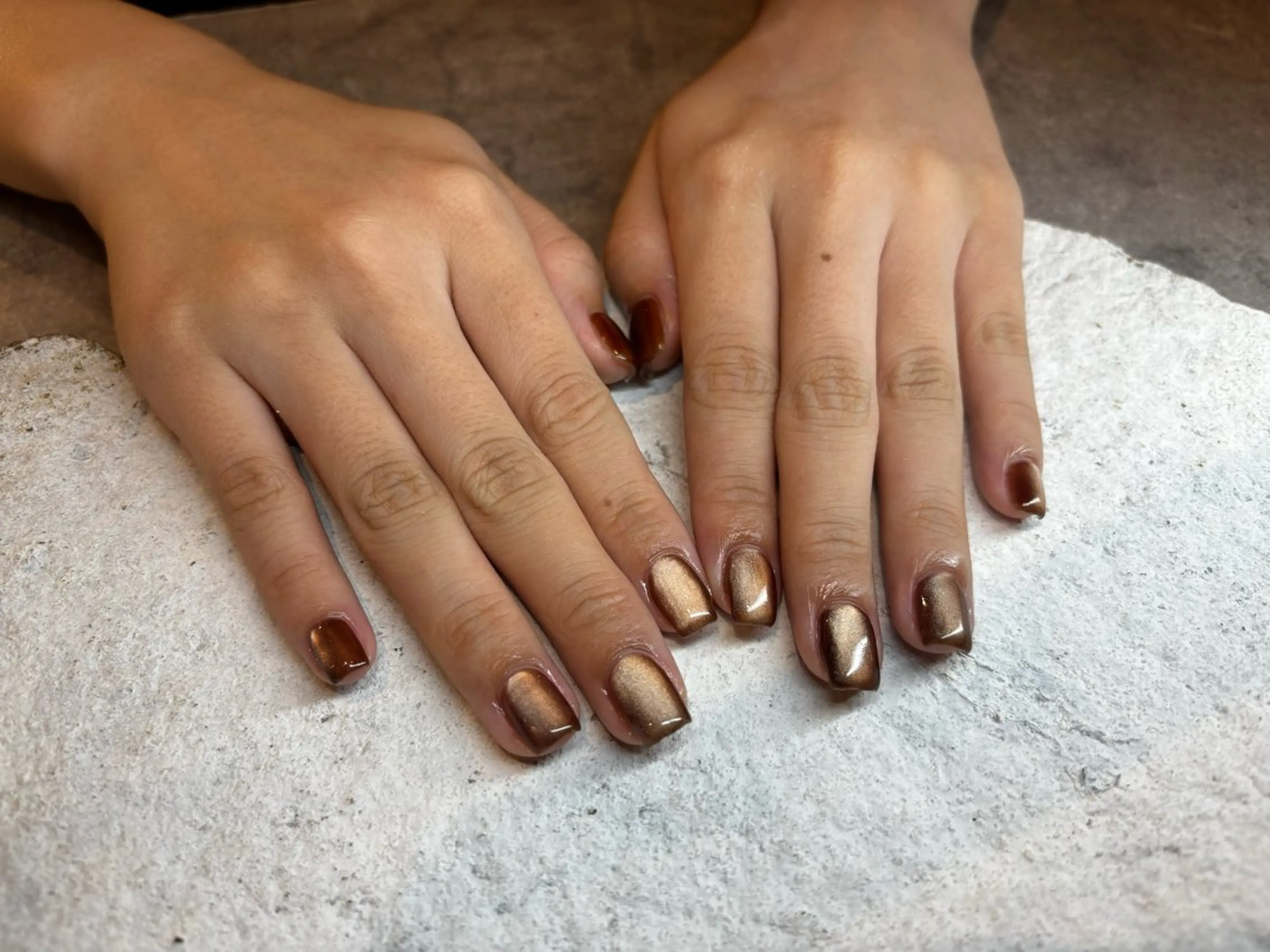 ネイル ブラウン マグネットネイル HONOKA W 【深江橋店】のネイルデザイン