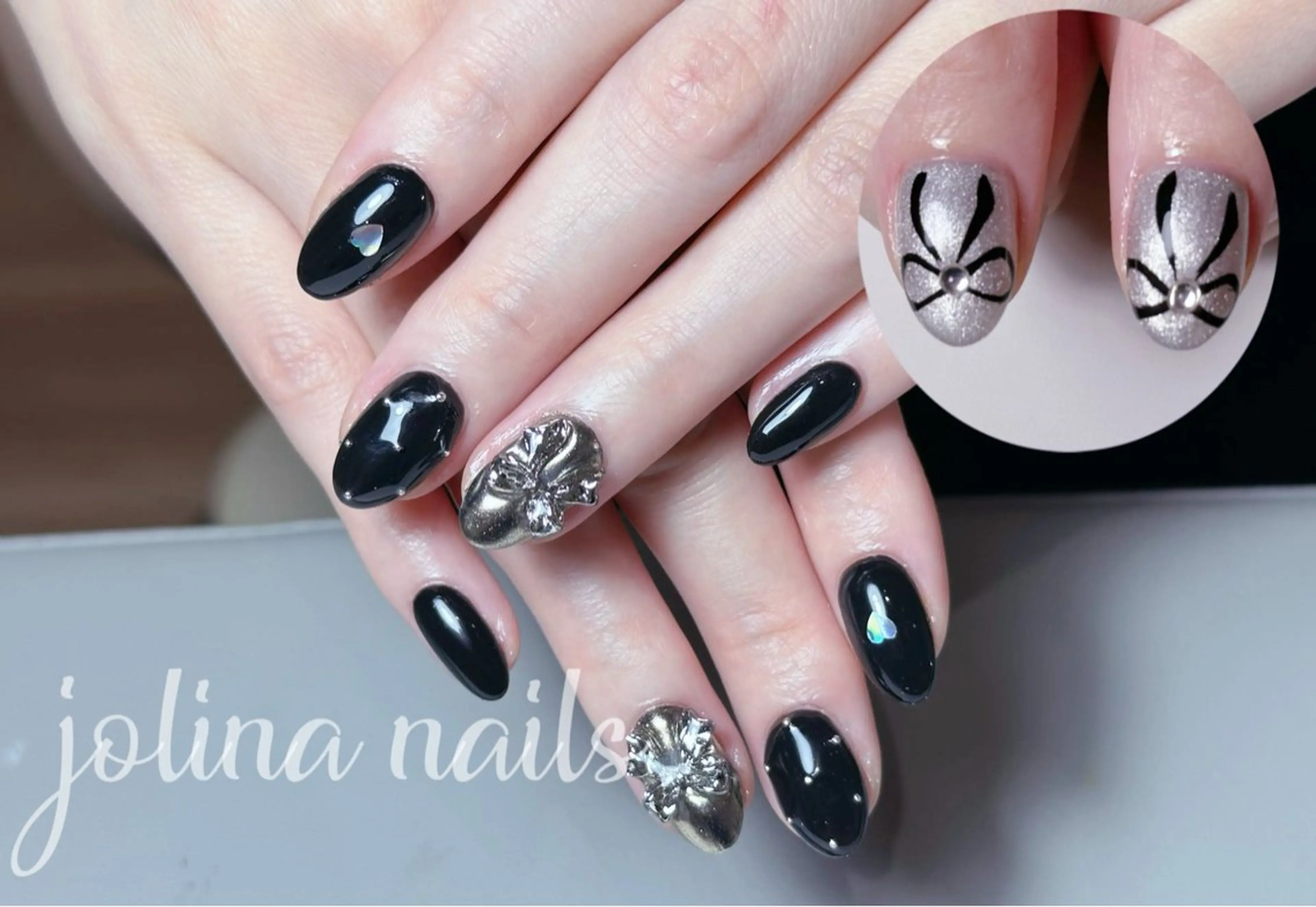 ネイル 持ち込み リボン ワンホンネイル ハンドネイル jolina nails鶴見店のネイルデザイン