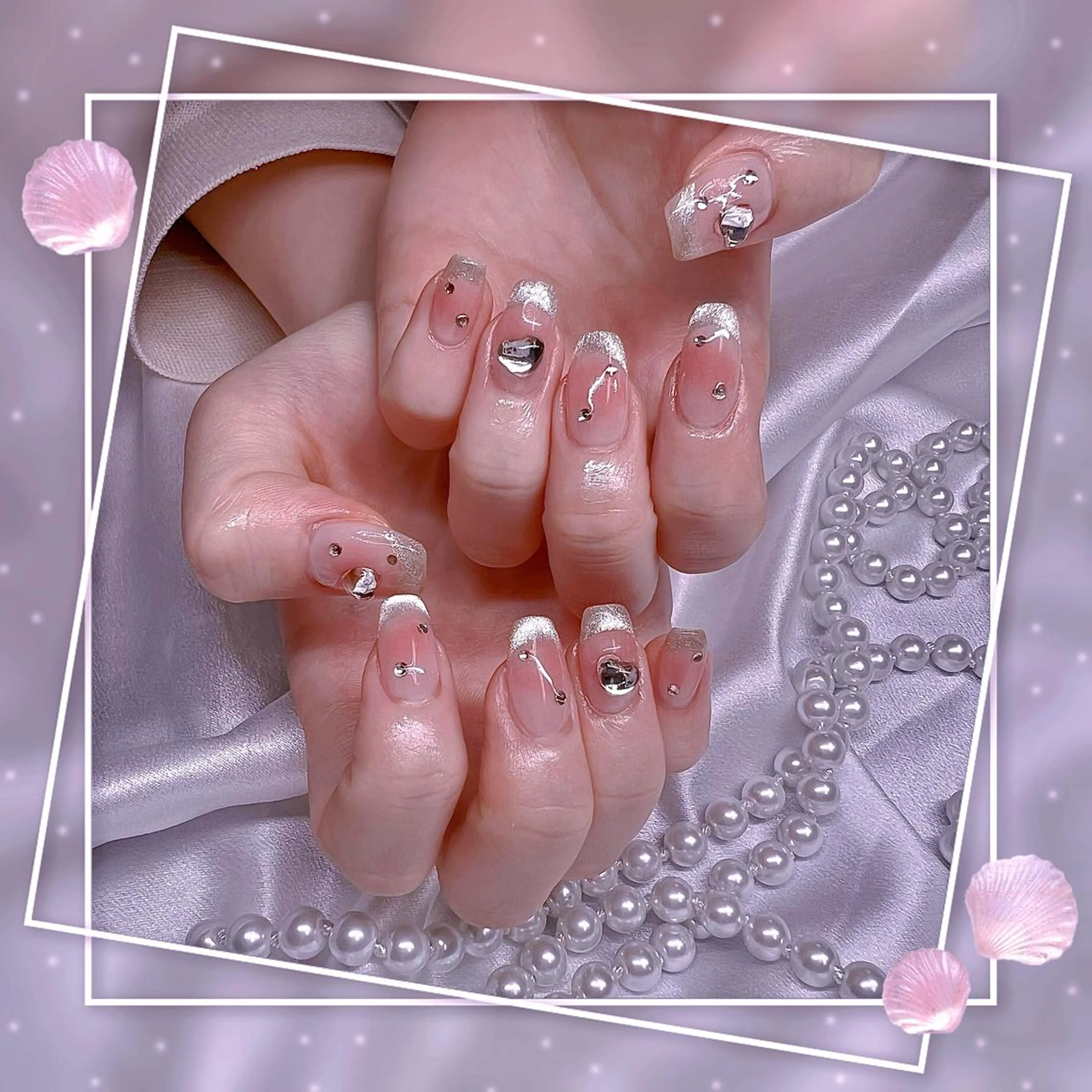ネイル フレンチネイル キラキラネイル 韓国ネイル マグネットネイル マグネットフレンチ ハンドネイル ハンドケア Chill Nailsalonのネイルデザイン