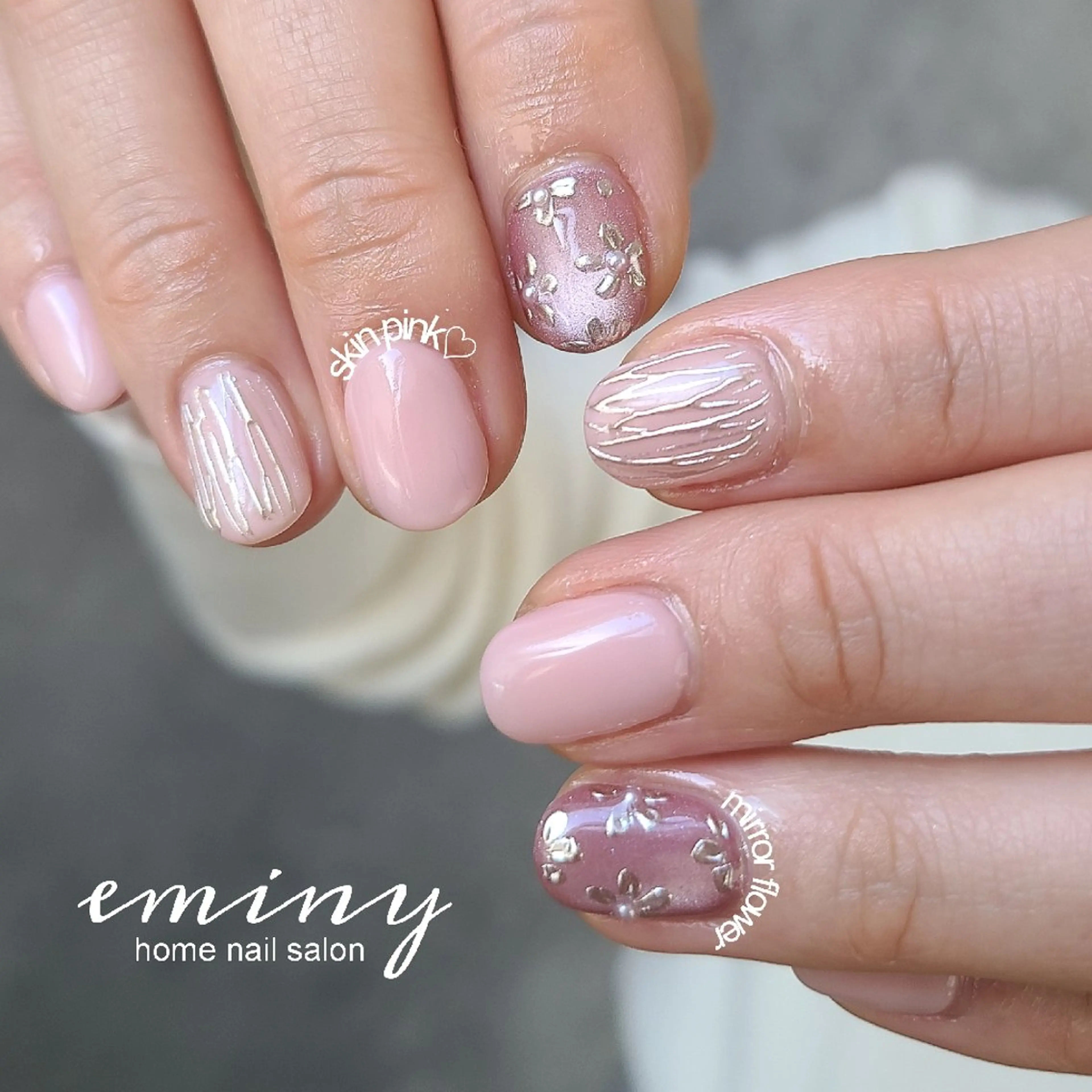 ネイル フラワーネイル ジェルネイル 韓国ネイル マグネットネイル ミラーネイル ハンドネイル nail salon  eminyのネイルデザイン