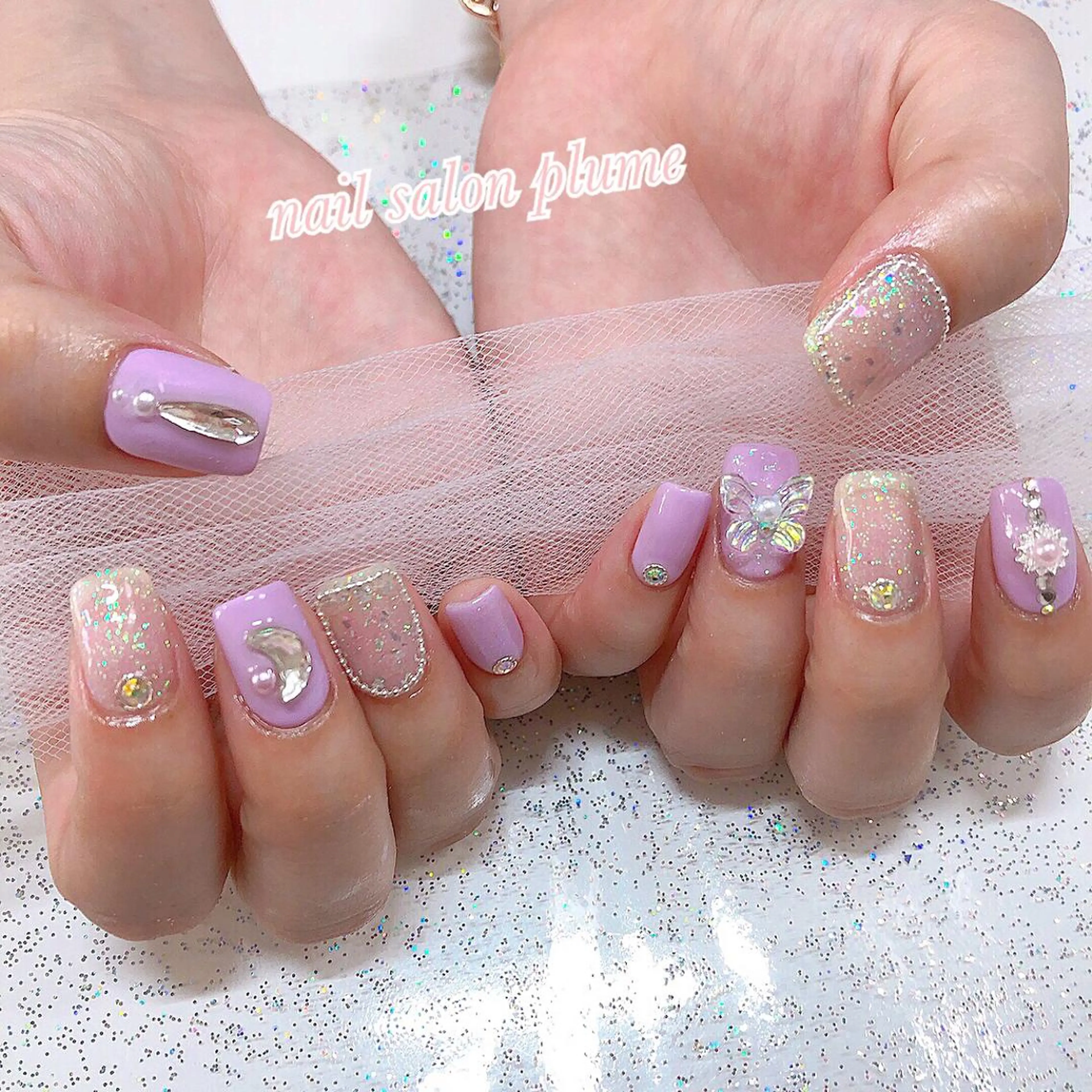 ネイル アートネイル クリアネイル ガーリー ハート キラキラネイル ハンドネイル plume nail ☆韓国ネイルのネイルデザイン