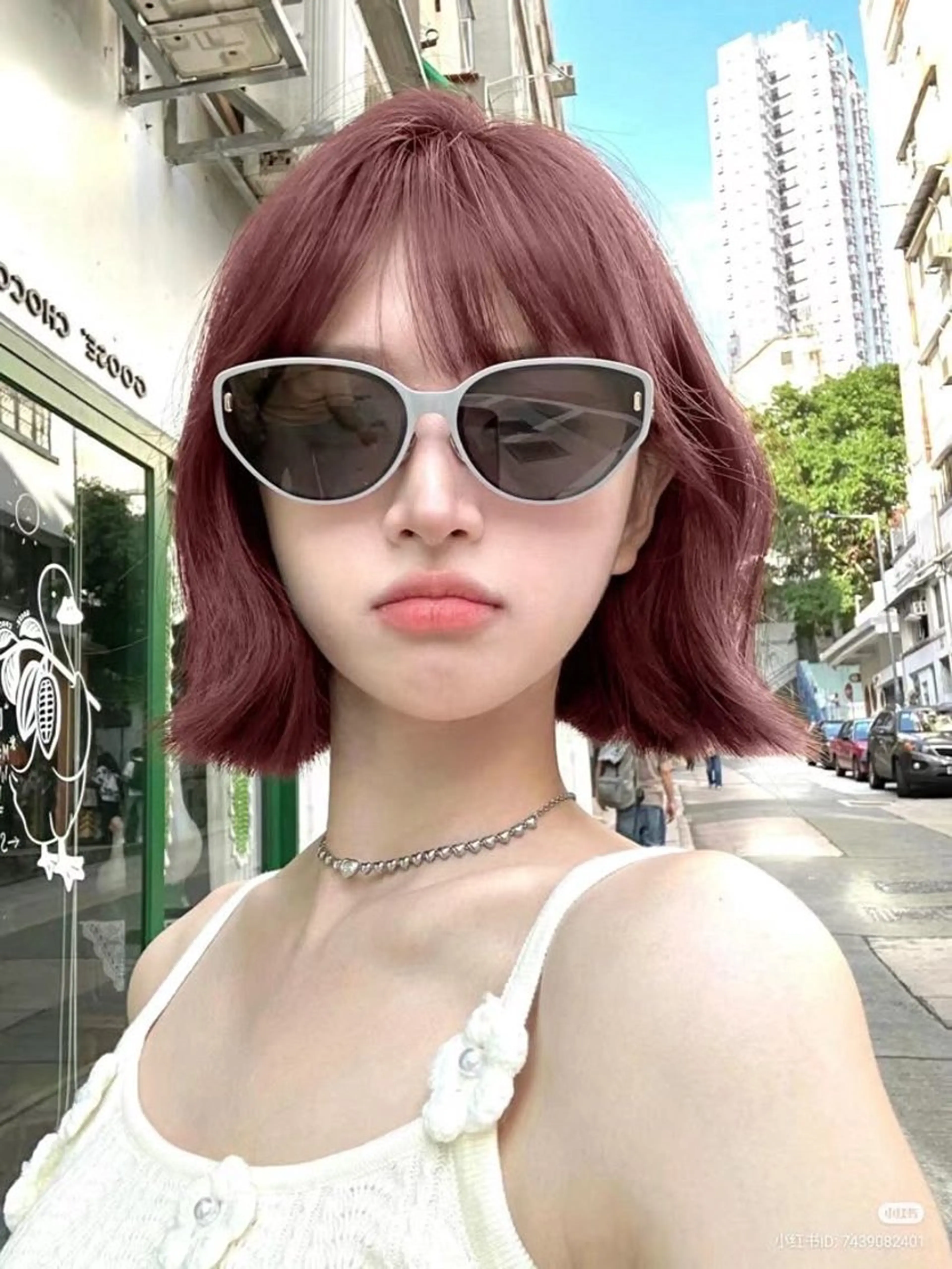 ミディアム カラー ヘアカラー ブリーチなし🍒中韓 /暖色系🍒のヘアスタイル