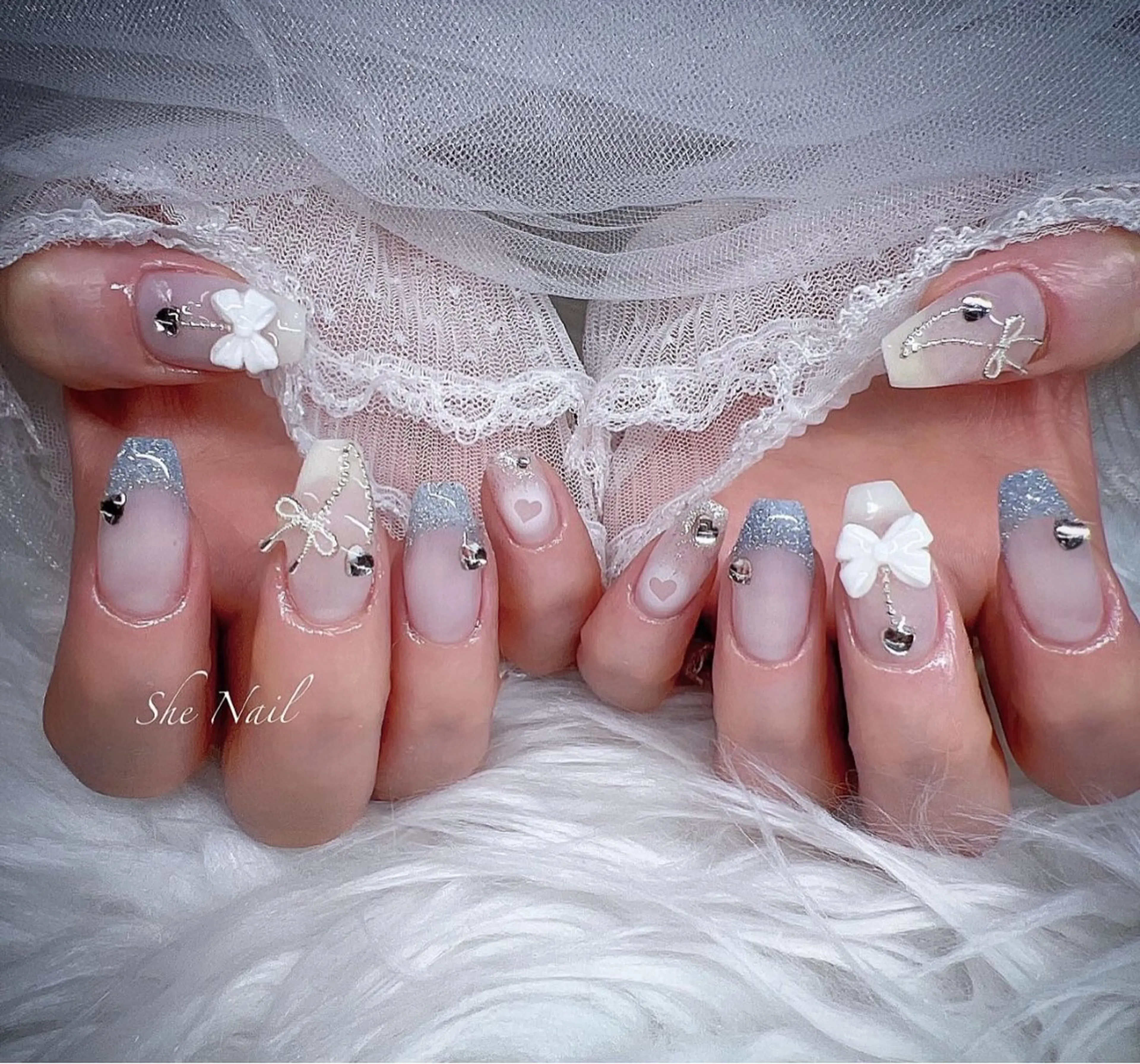 ネイル チークネイル 桜ネイル 長さ出し フレンチネイル グラデーション ハンドネイル She Nail所属・ISA_ BELLAのネイルデザイン