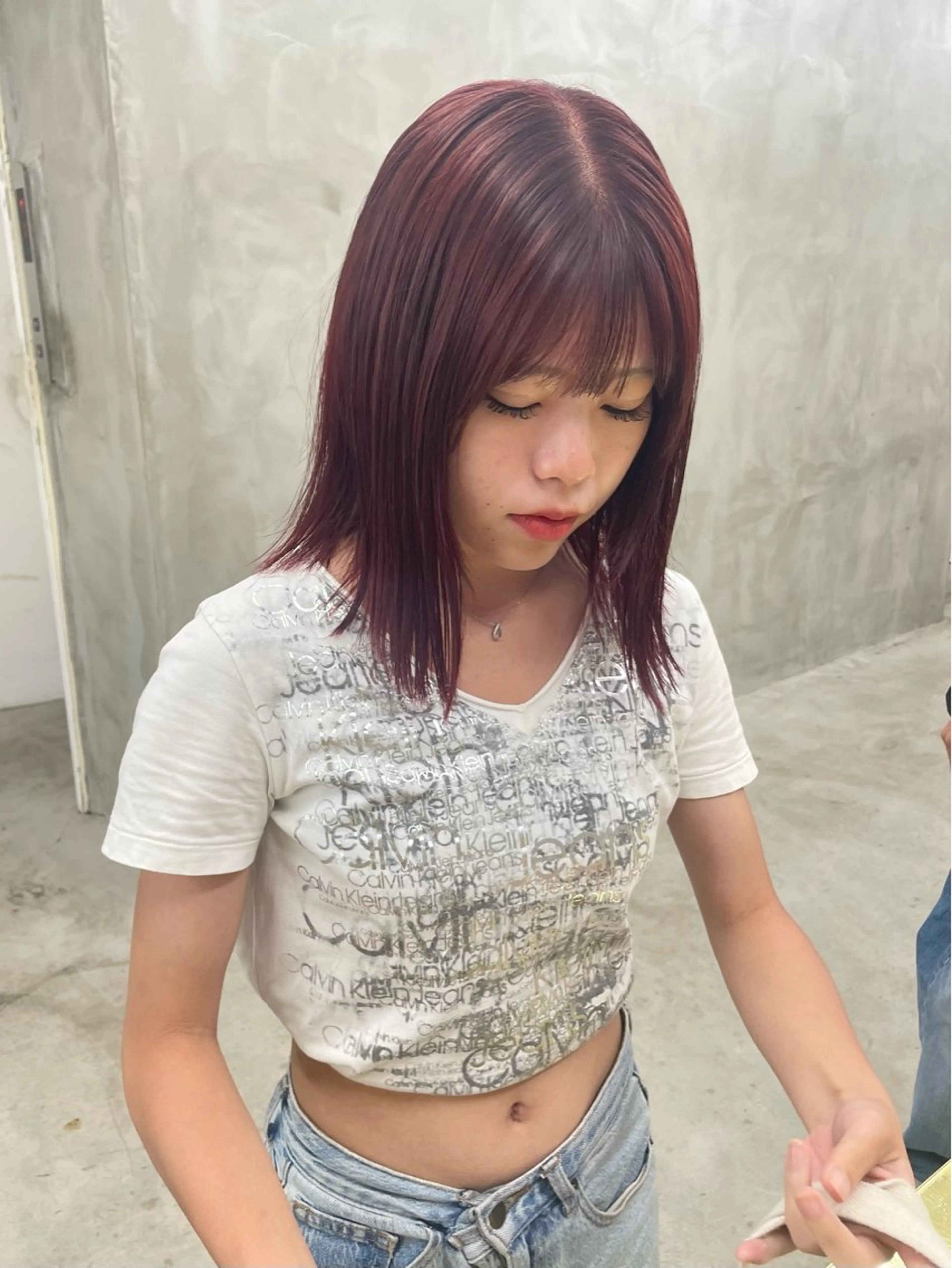 ミディアム カラー レッドカラー ヘアカラー トリートメント ハイトーン/レイヤー 🌸さくらのヘアスタイル