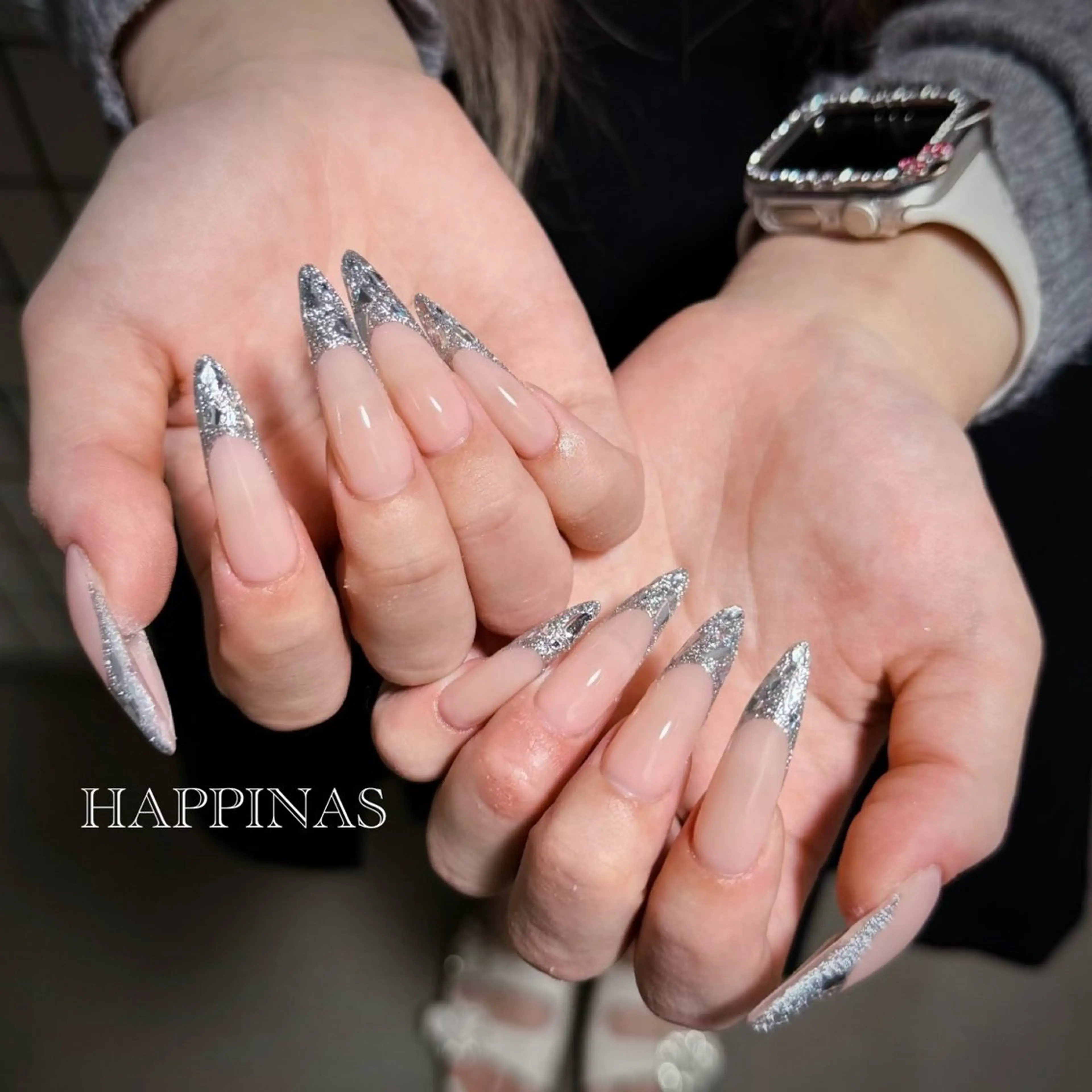ネイル フレンチネイル ガラスフレンチ キラキラネイル スカルプネイル シンプルネイル ハンドネイル HAPPINAS ののかのネイルデザイン