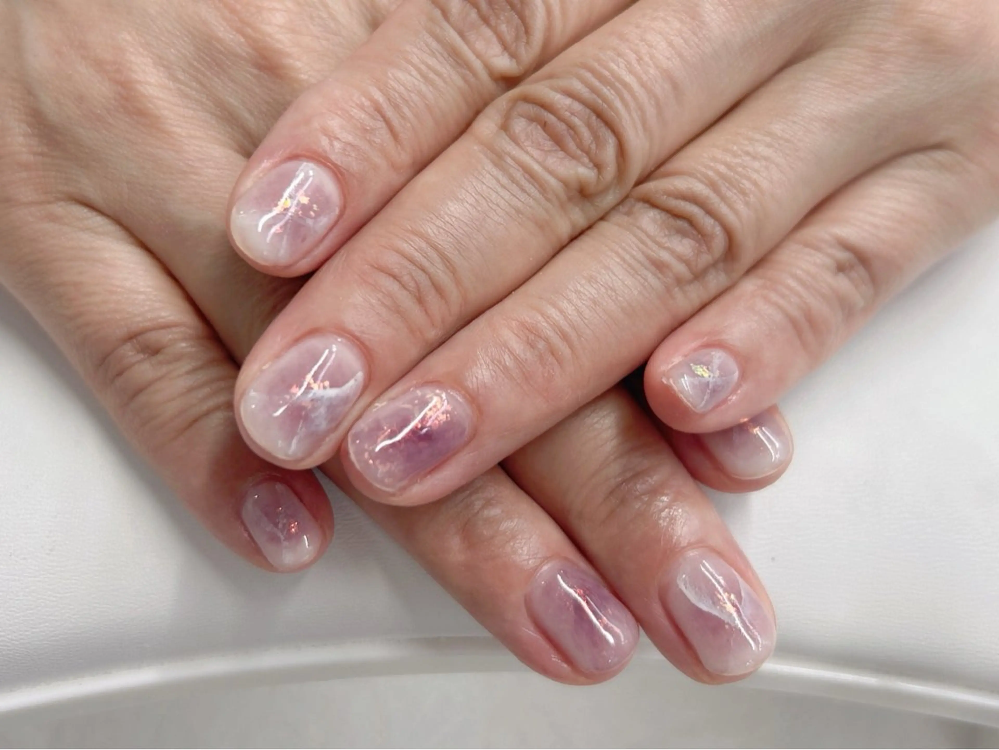 ネイル チークネイル 桜ネイル ニュアンスネイル パープル 夏ネイル ハンドネイル Forca total studio所属・Forca Airaのネイルデザイン