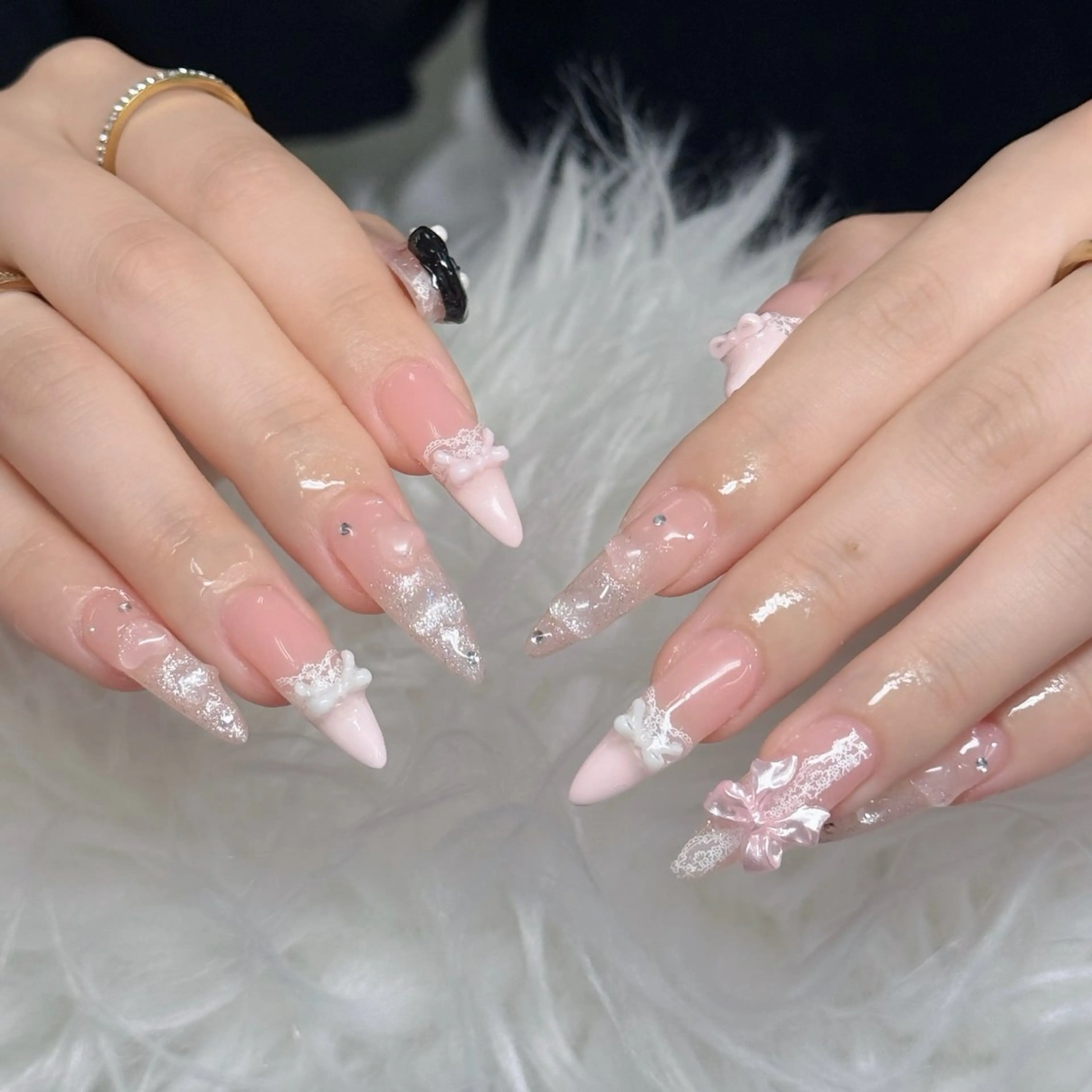 ネイル ロングネイル マグネットネイル リボン 夏ネイル スーパーロングネイル ハンドネイル Hani nailsalonのネイルデザイン