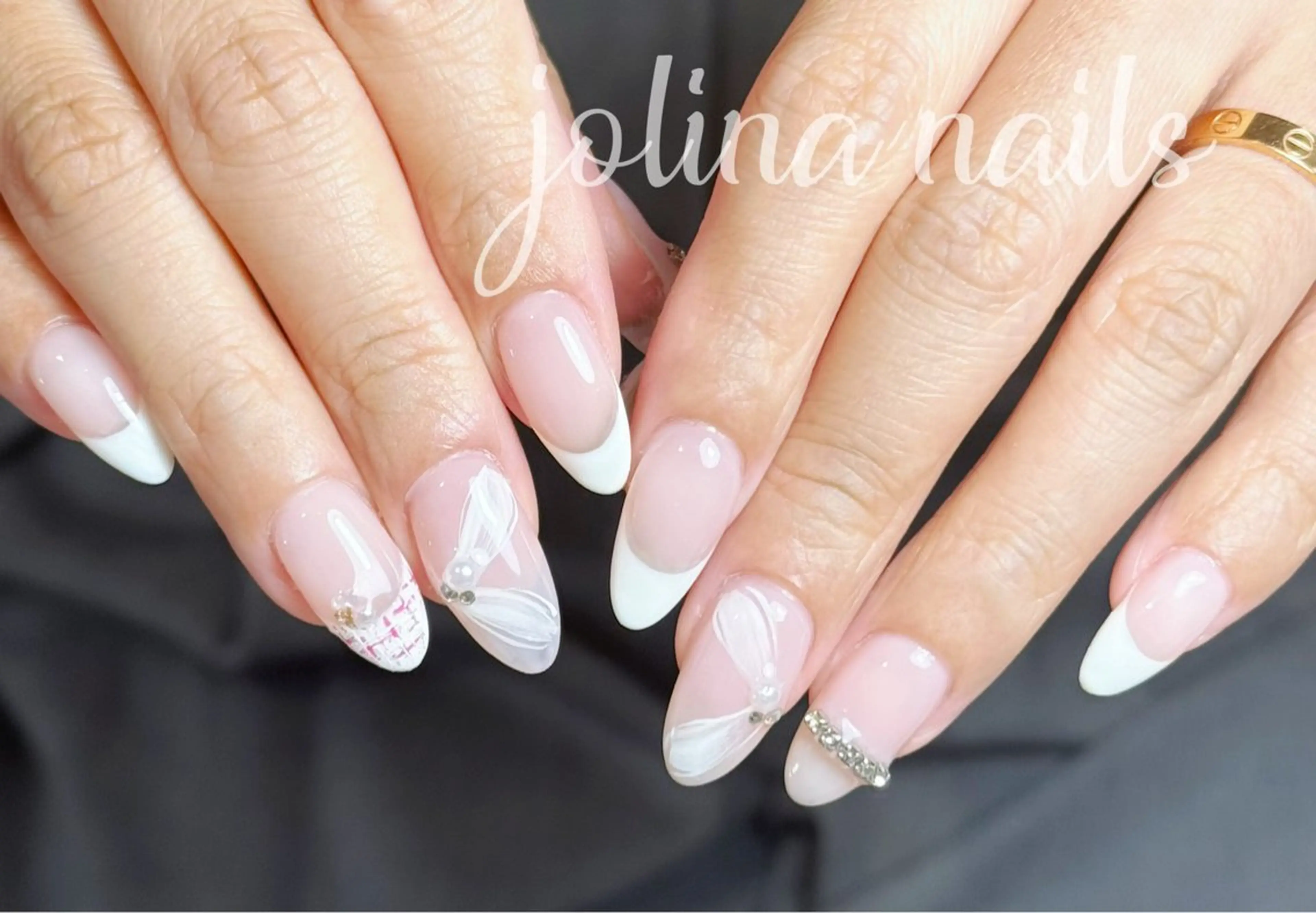 ネイル 持ち込み リボン ワンホンネイル ハンドネイル jolina nails鶴見店のネイルデザイン