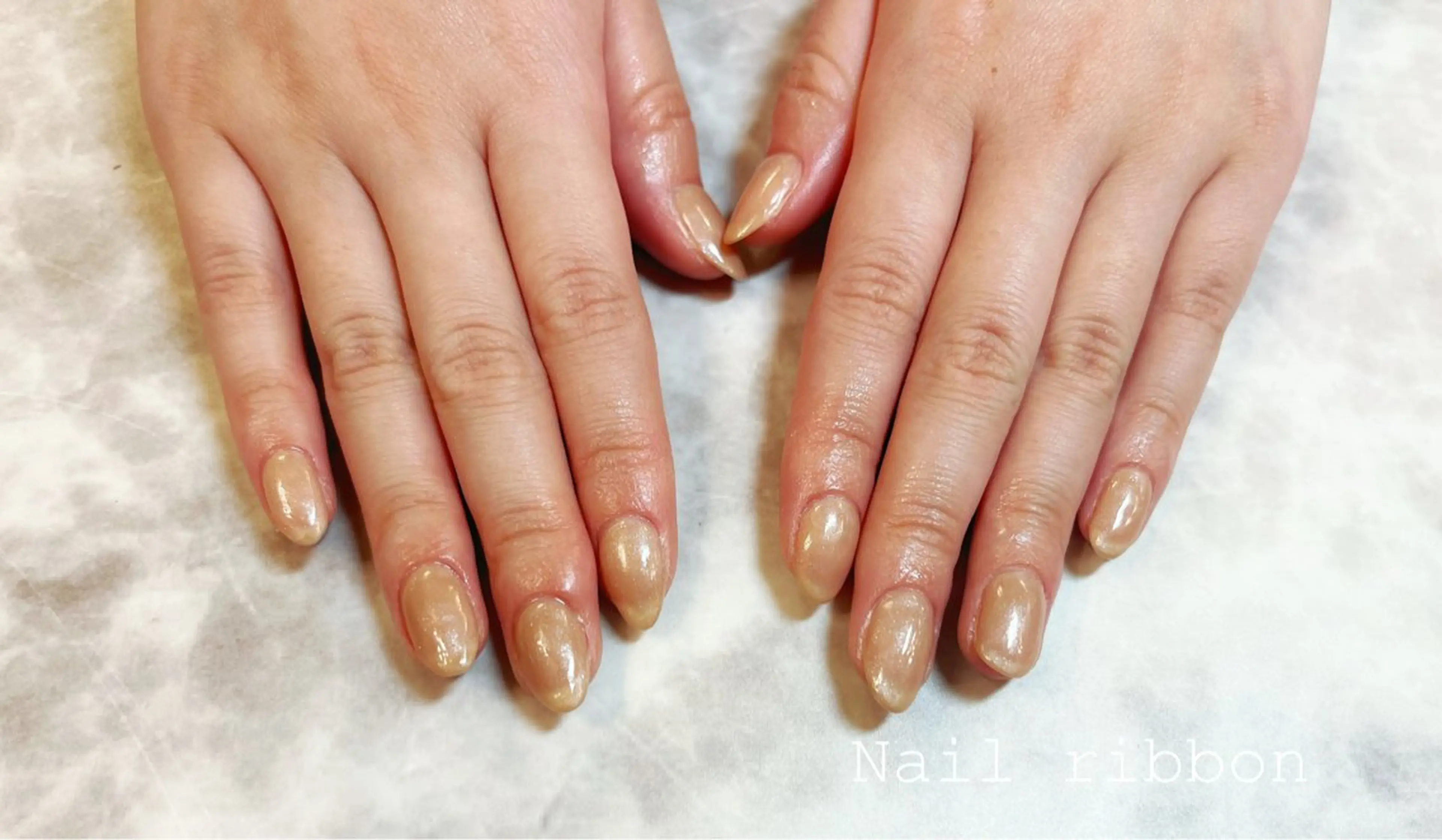 ネイル ラメ(グリッター) ワンカラーネイル ネイルリボン 笠井のネイルデザイン