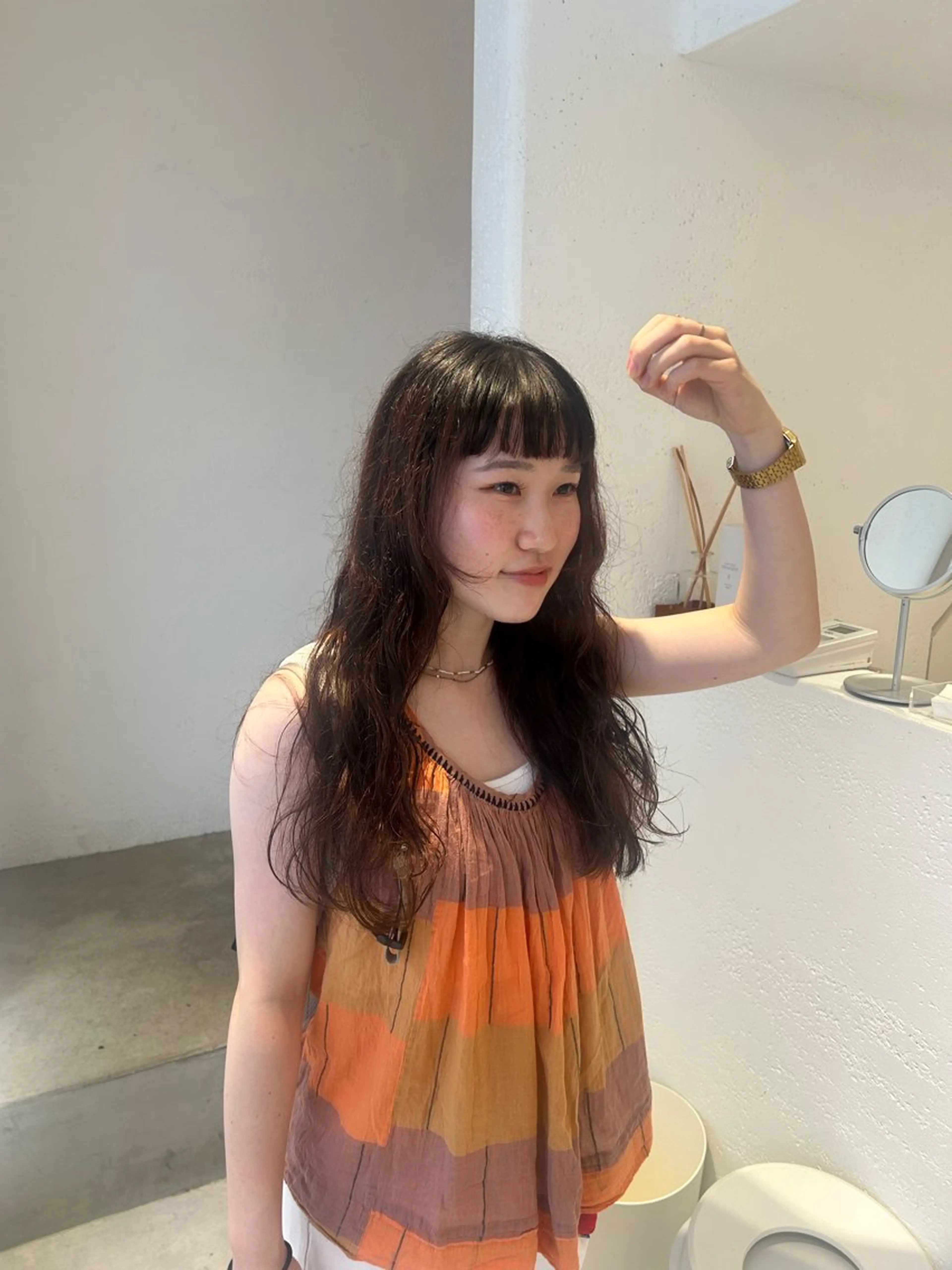 ロング パーマ 顔周りカット iwami rena /Nary河原町のヘアスタイル