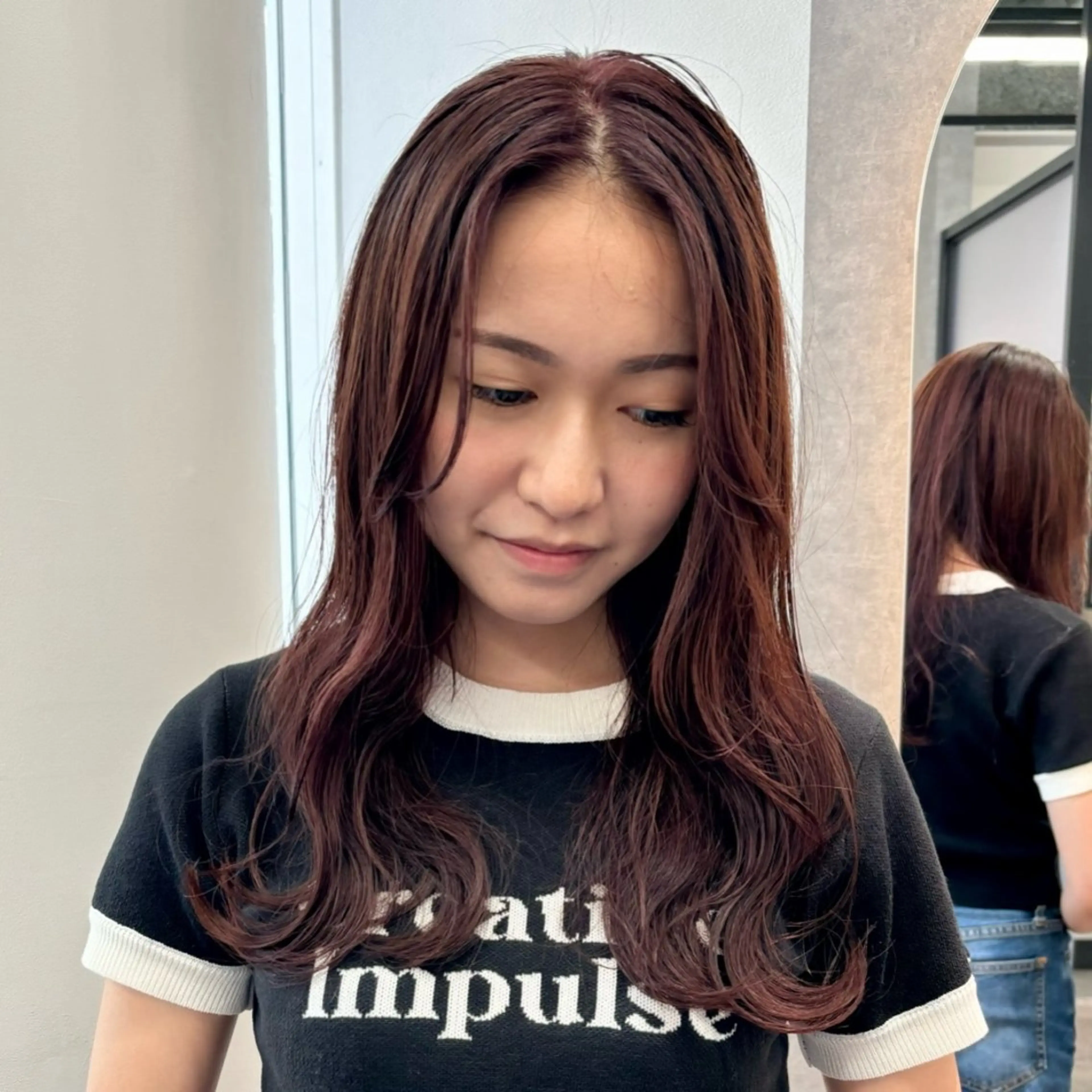 ロング カラー ブラウンカラー ピンクカラー レッドカラー ヘアカラー トリートメント ネヅ カオルのヘアスタイル