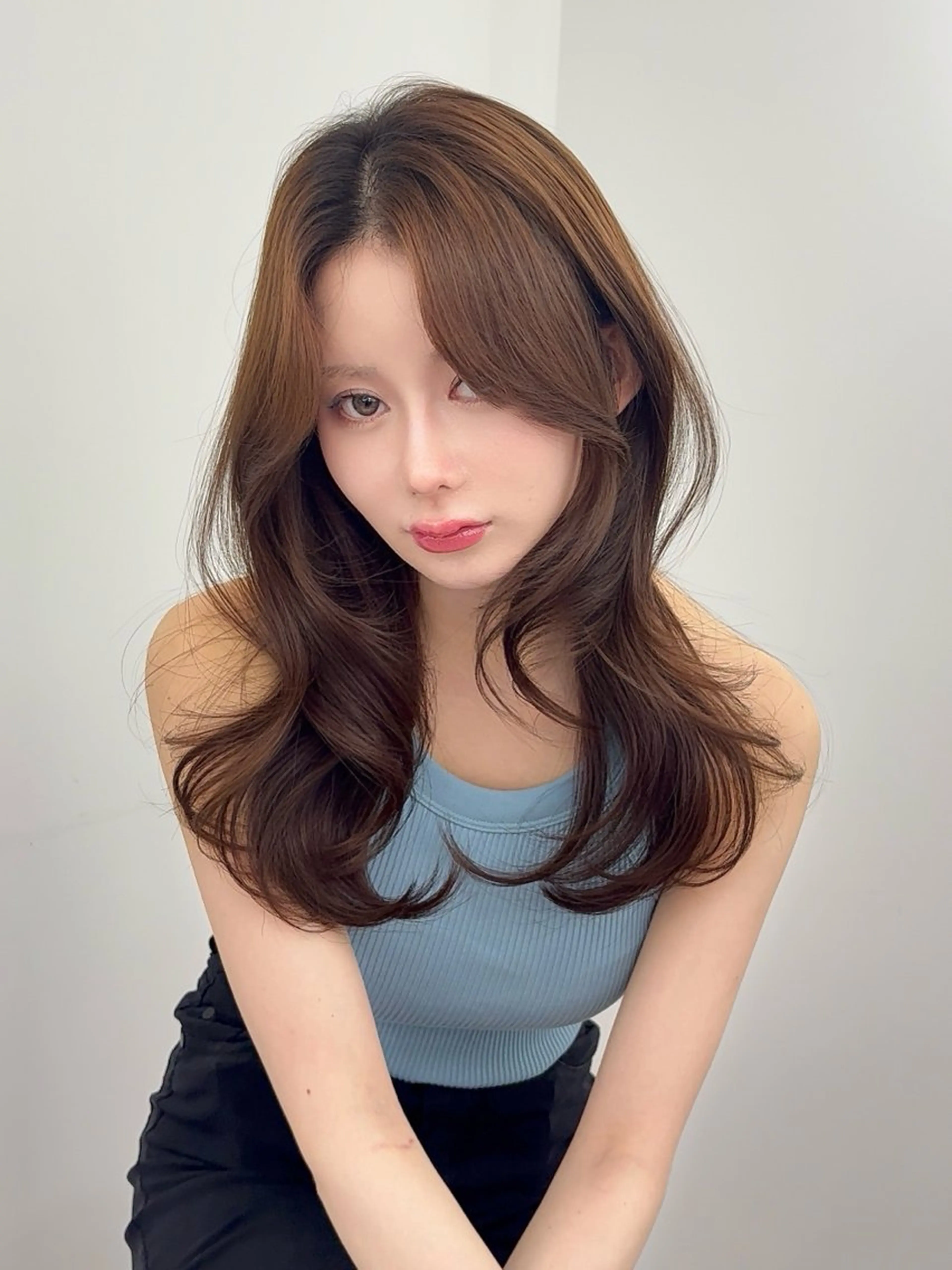 ロング カラー 小顔カット カット ヘアカラー トリートメント 韓国ヘア/レイヤー/ 顔まわり足立遥奈のヘアスタイル