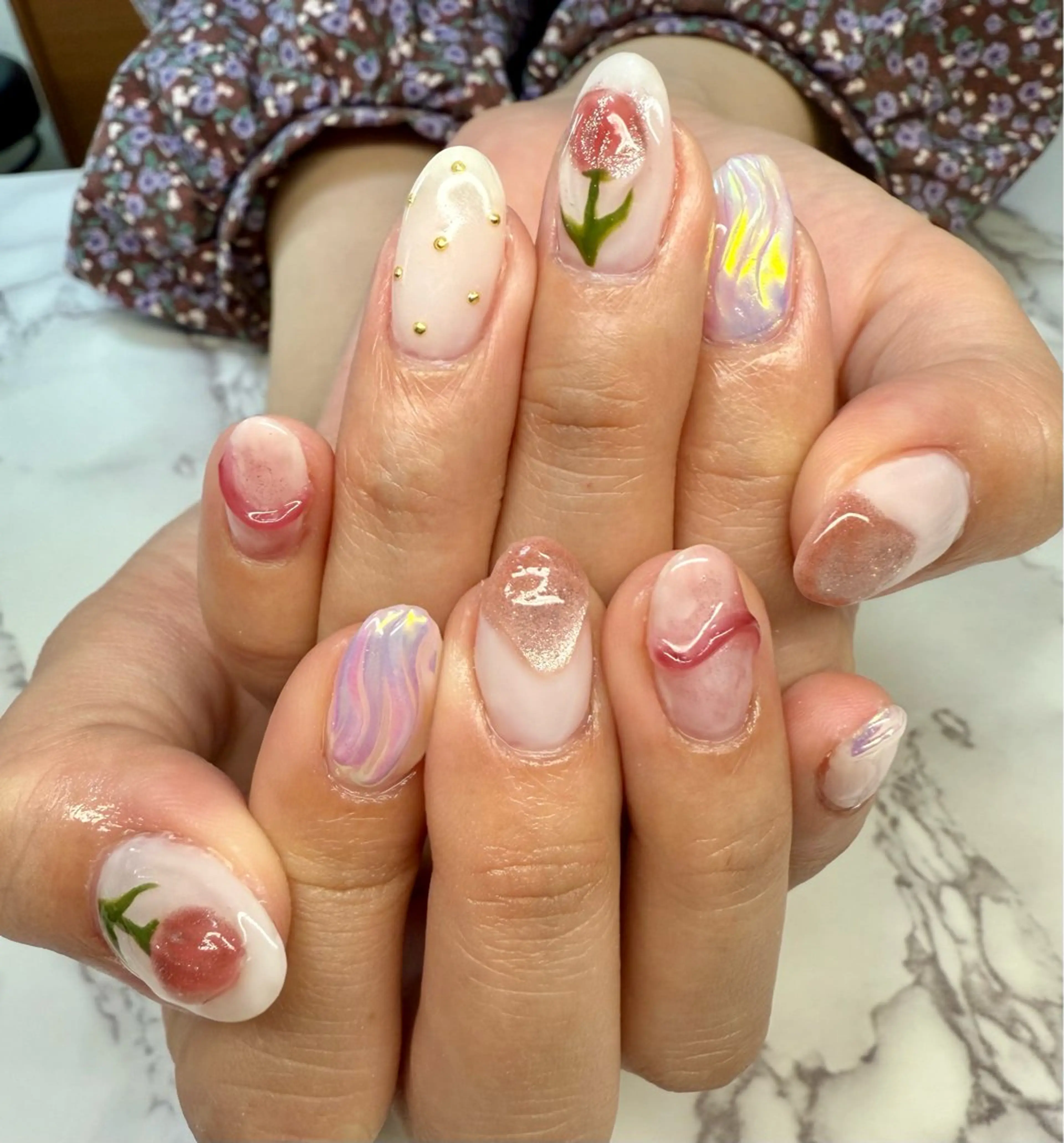 ネイル アートネイル チークネイル フレンチネイル 氷ネイル・うるうるネイル キラキラネイル M.N_ nailのネイルデザイン