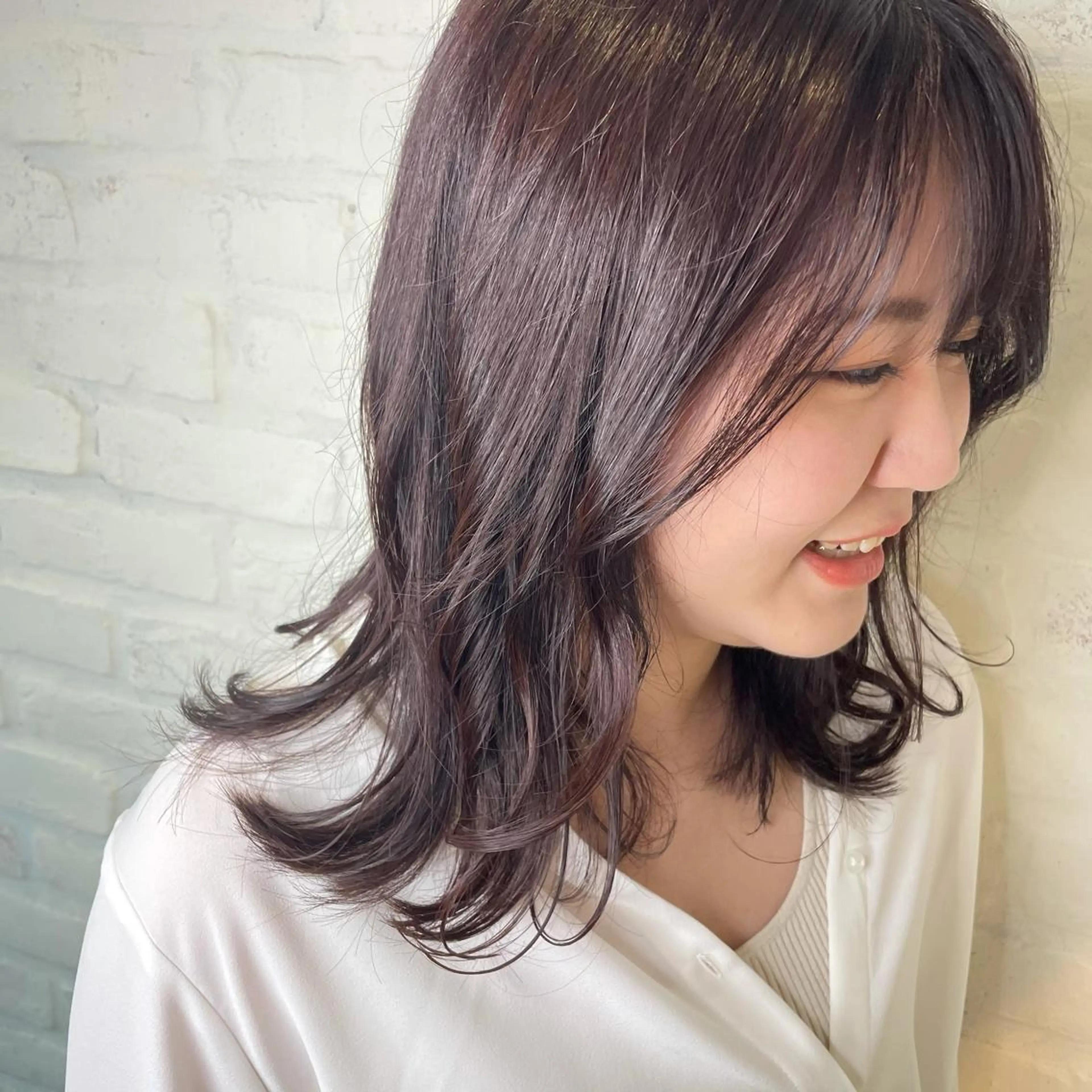 セミロング カラー ヘアアレンジ ブラウンカラー ラベンダーカラー ラベンダーブラウン 🌈トップデザイナー 金沢駅近nanamiのヘアスタイル