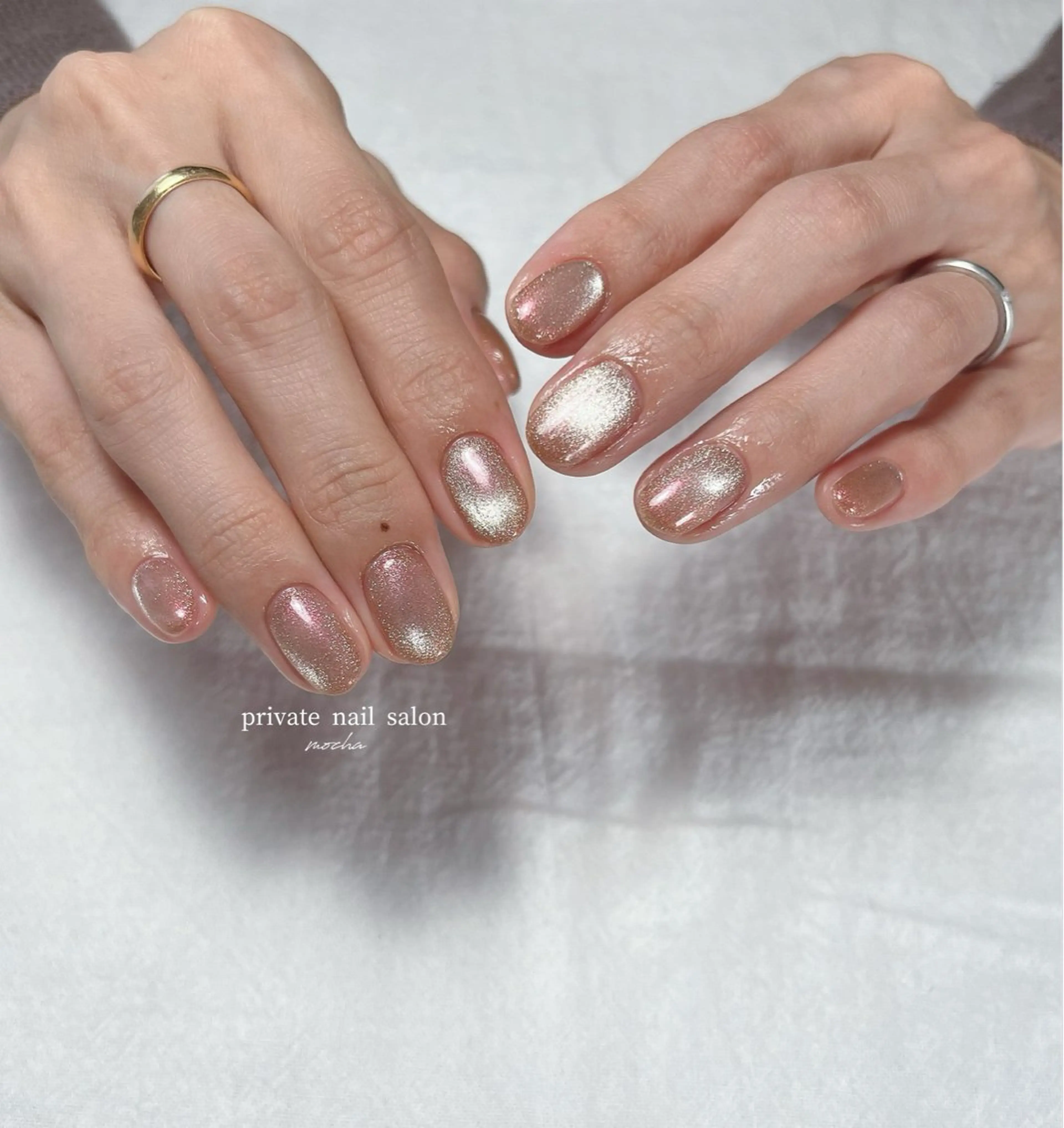 ネイル カジュアル フレンチネイル マグネットネイル ミラーネイル ニュアンスネイル ハンドネイル mocha nailのネイルデザイン