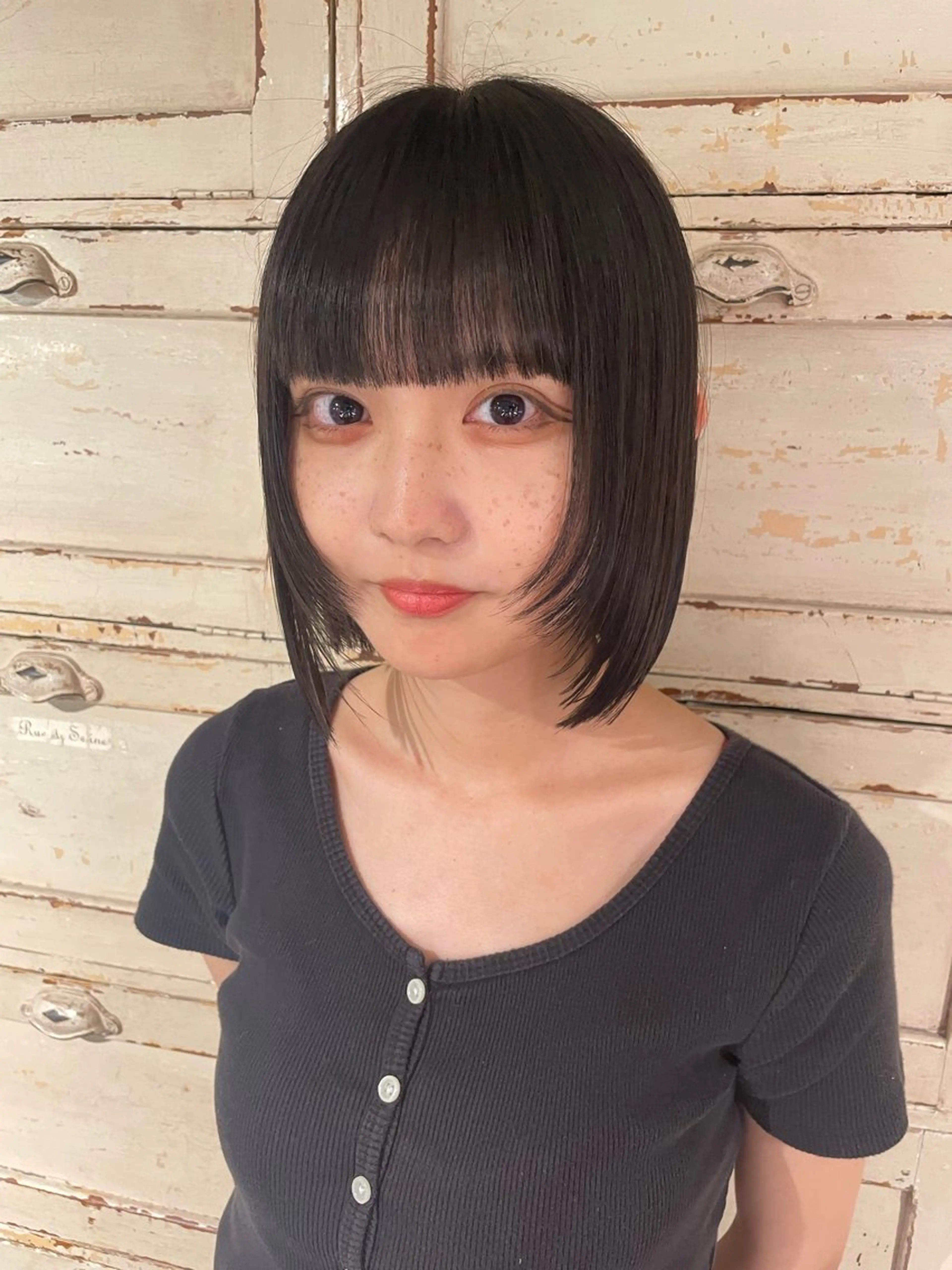 ショート ボブレイヤー ボブ 顔まわりレイヤー 顔周りカット レイヤーカット 長野 温佳のヘアスタイル