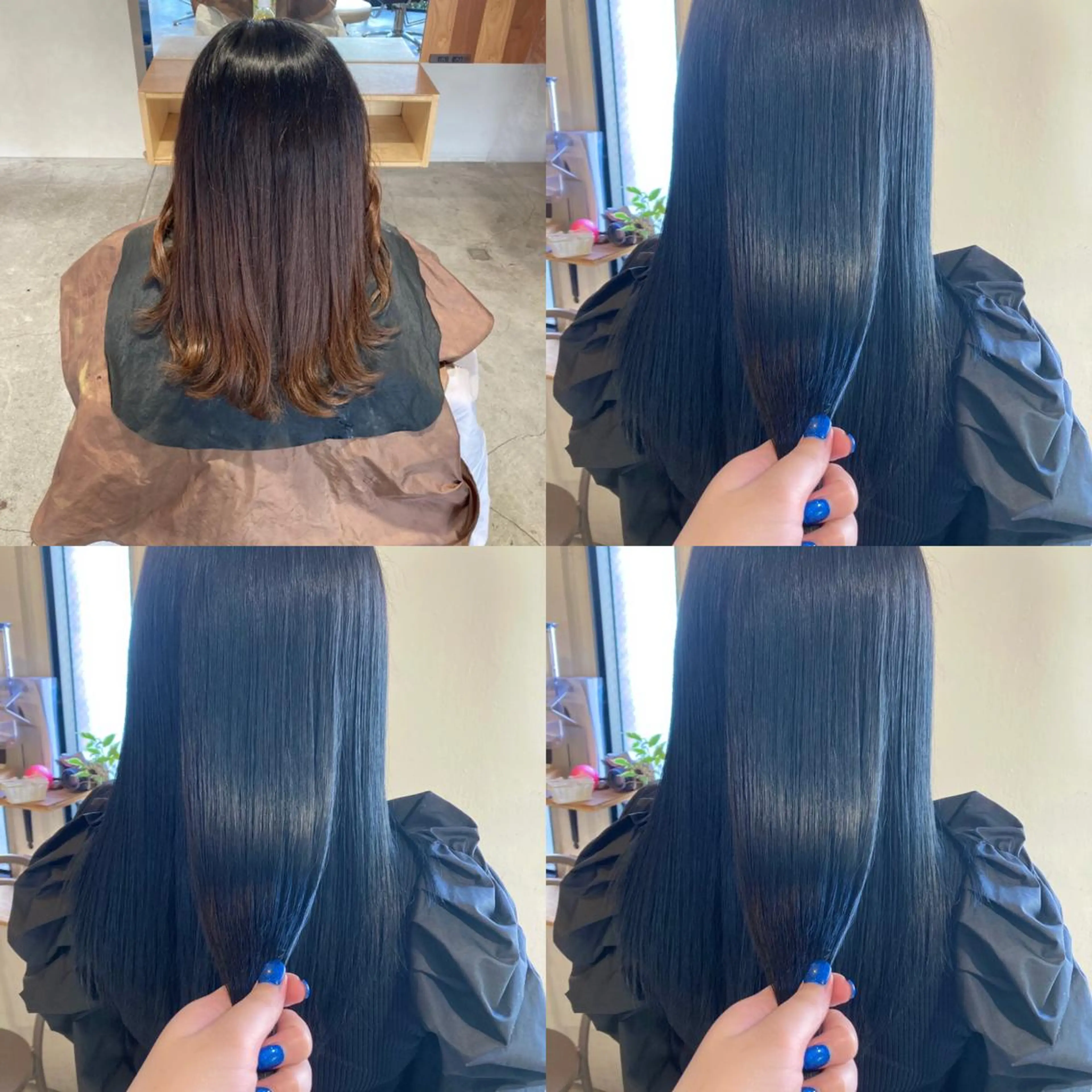 カラー 黒髪 ブリーチ ブルーカラー ブルーブラック ヘアカラー トリートメント 💗モテ髪 ハイトーンあや💗のヘアスタイル