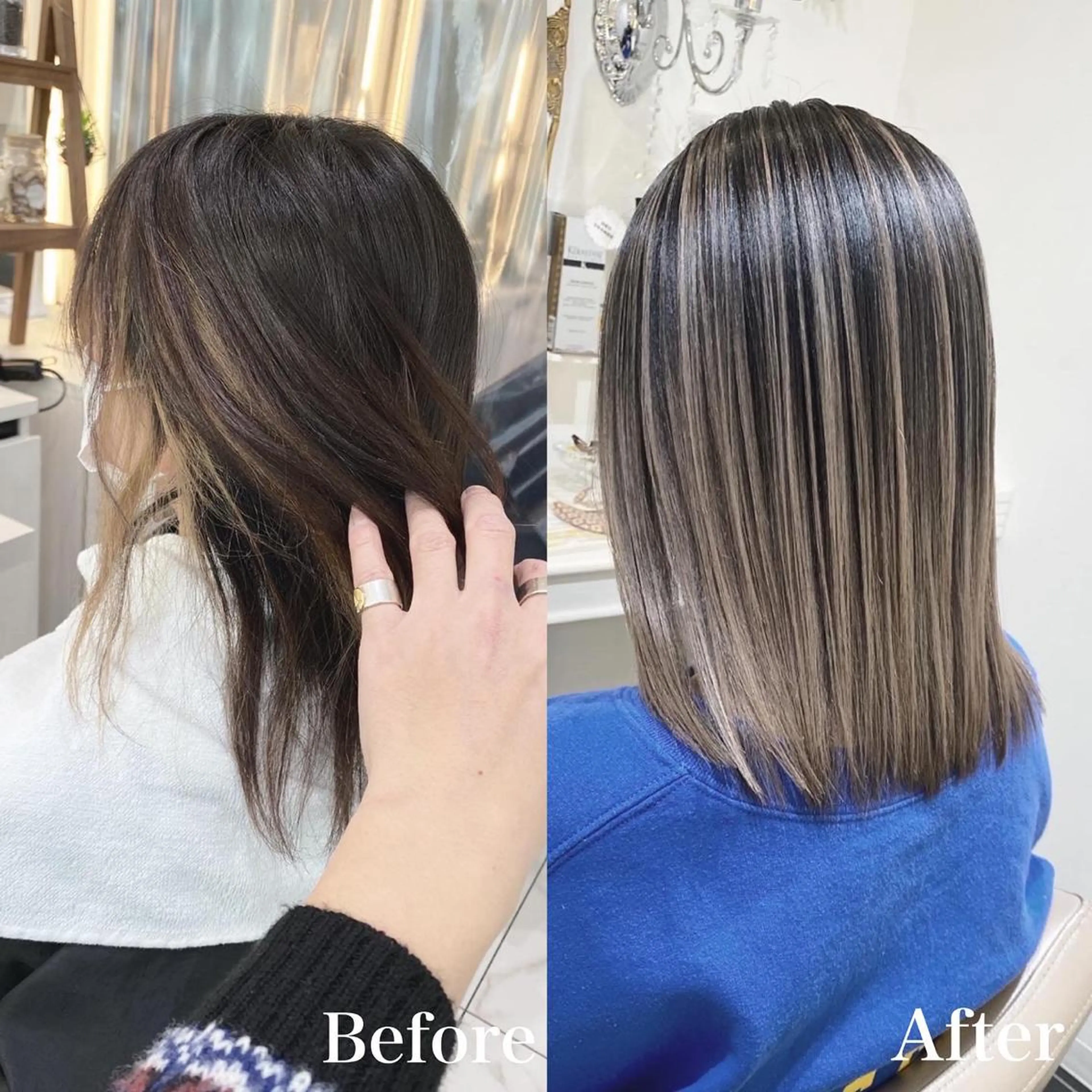ミディアム カラー バレイヤージュ レイヤーカット カット ヘアカラー トリートメント 山崎俊輔/髪質改善 /バレイヤージュのヘアスタイル