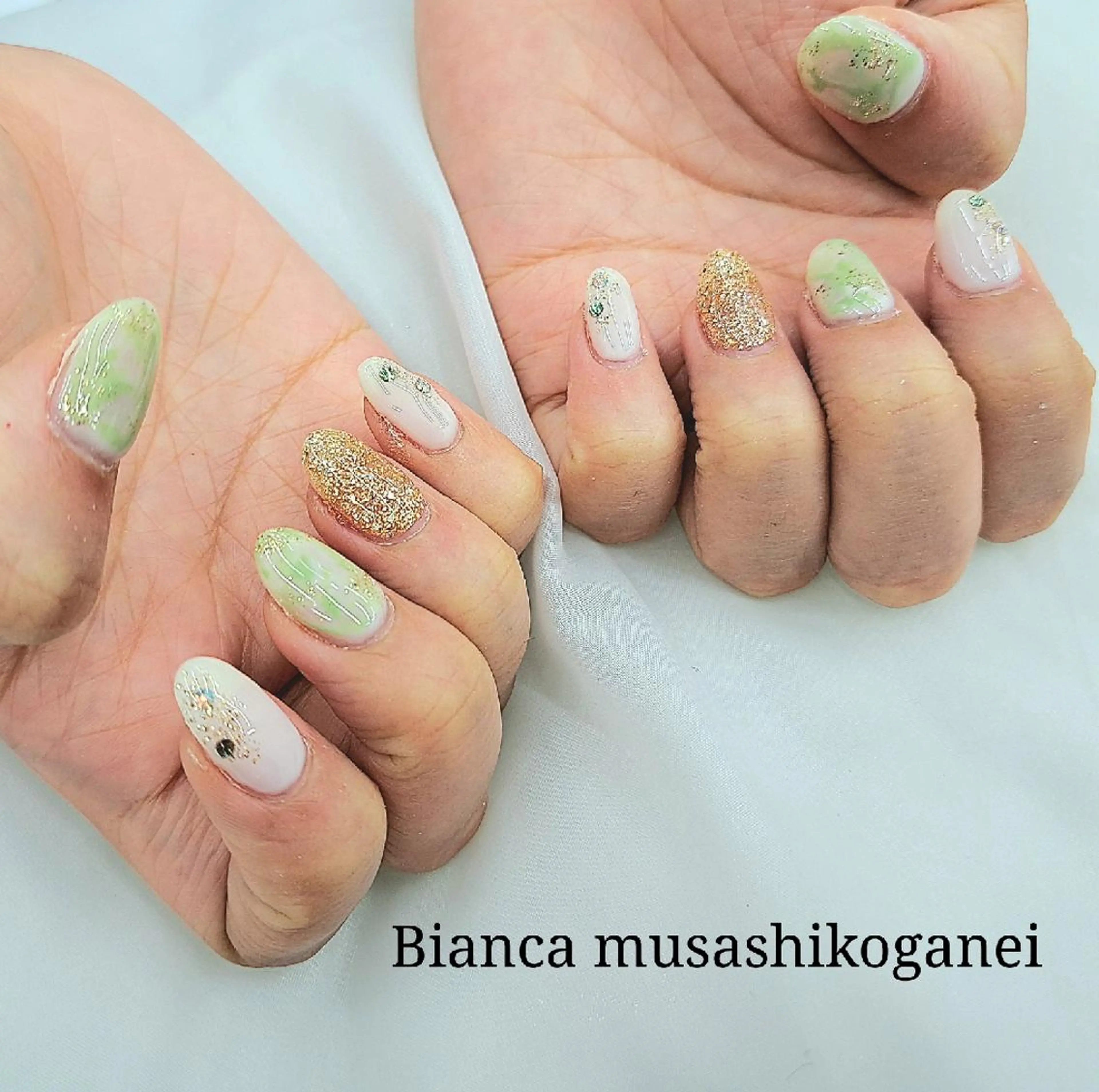ネイル グリーン Bianca八王子 まえさだのネイルデザイン