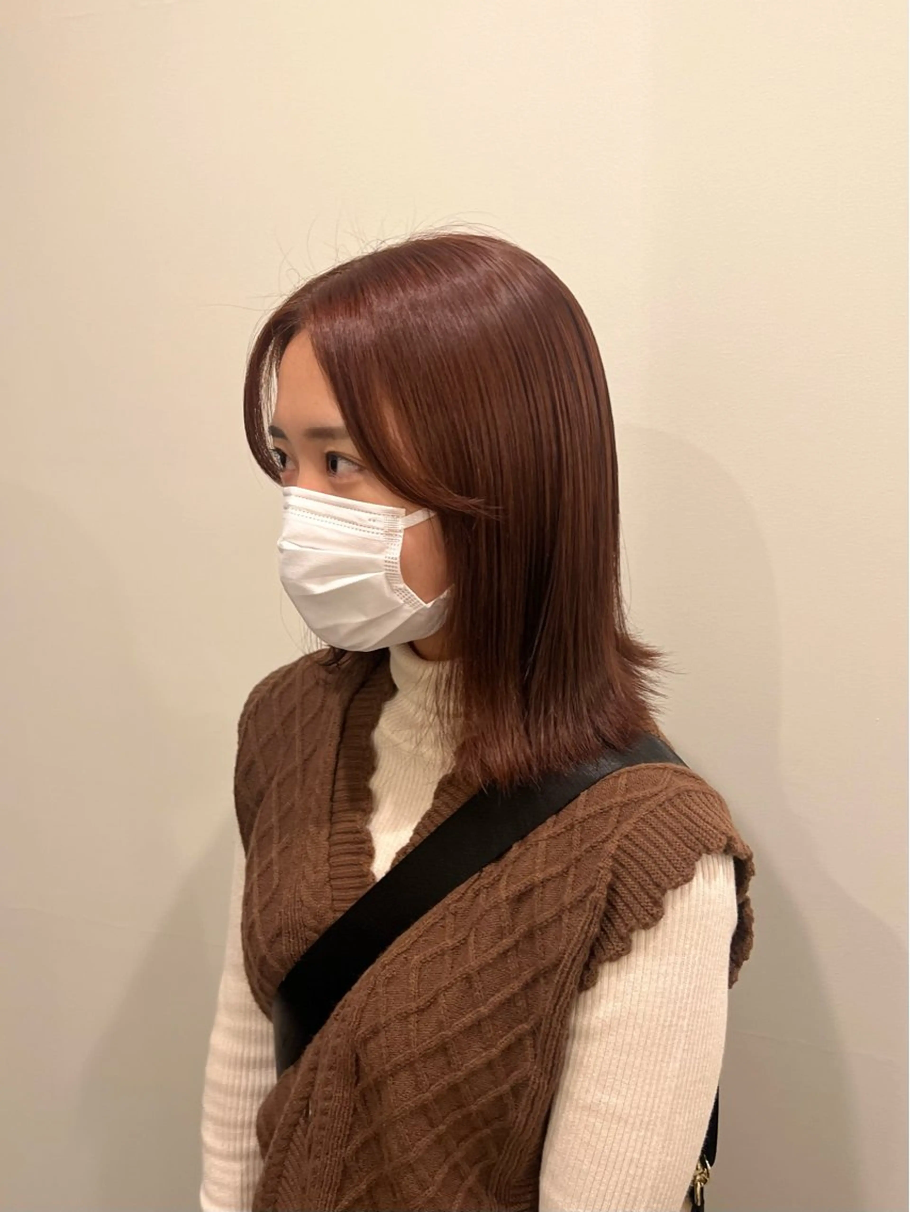 セミロング カラー ブラウンカラー オレンジ オレンジブラウン ヘアカラー 内沼 恵留菜のヘアスタイル