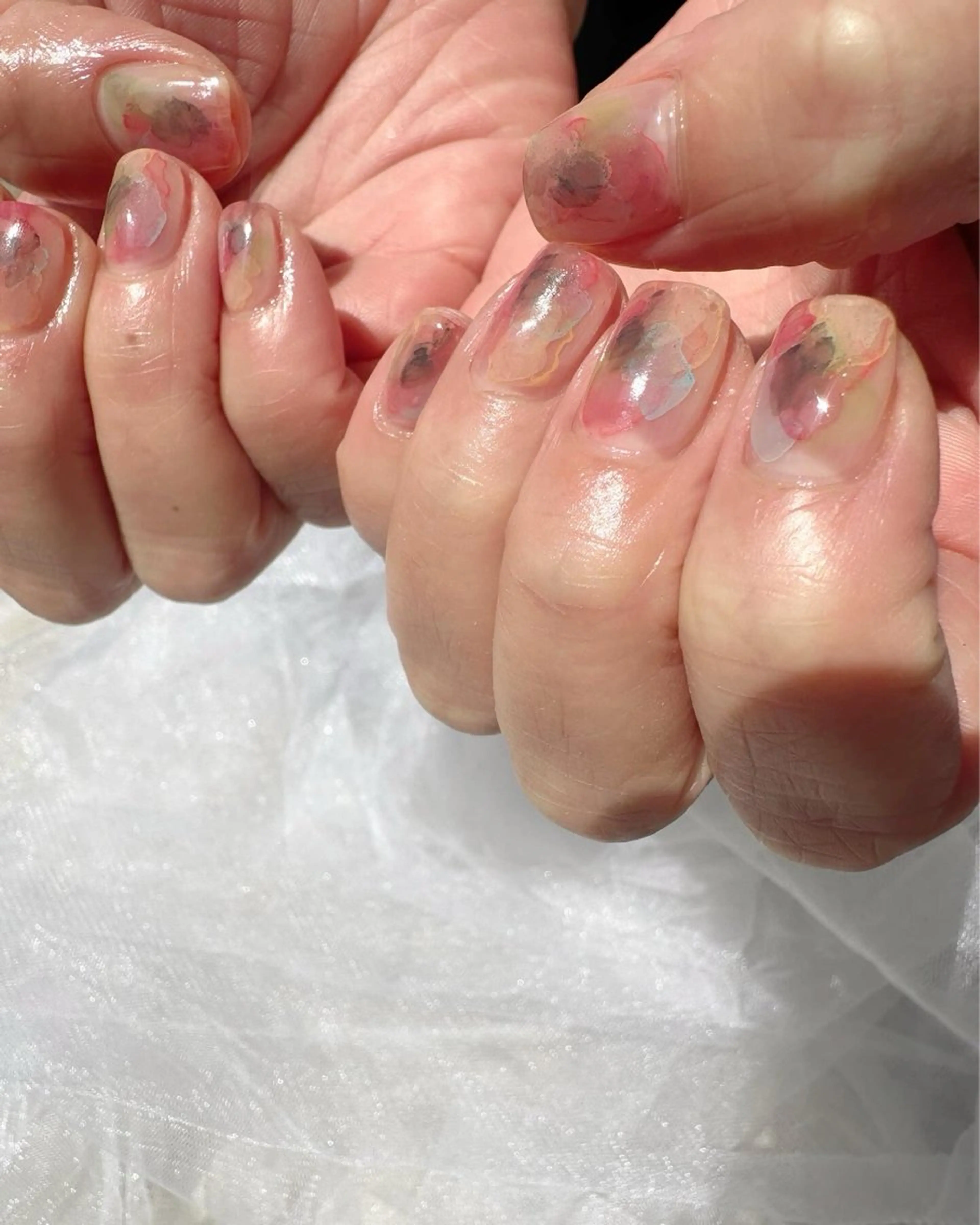 ネイル クリアネイル 氷ネイル・うるうるネイル 韓国ネイル ニュアンスネイル ショートネイル 🪞KAPE NAIL 🪞のネイルデザイン