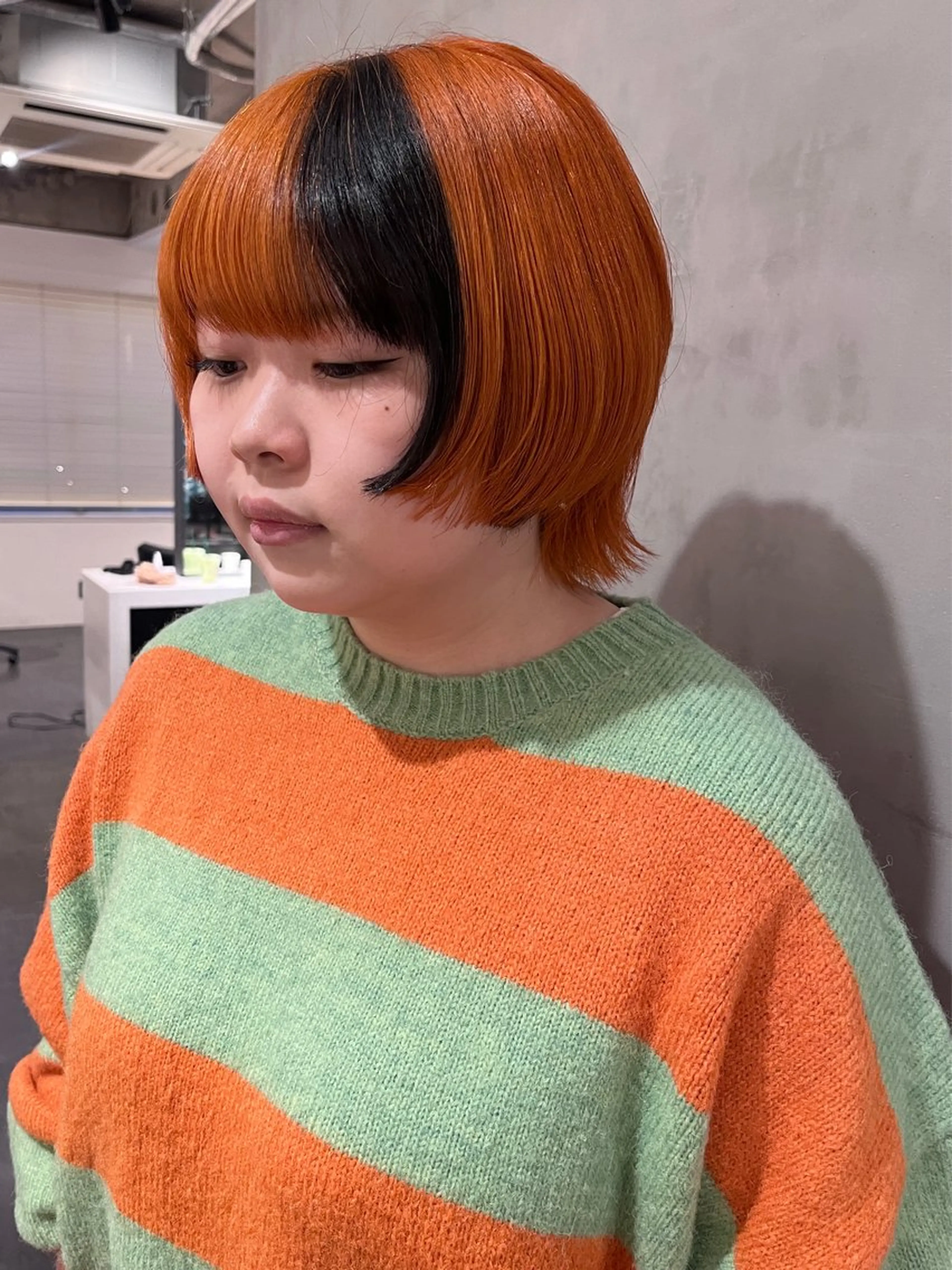 ショート カラー 黒髪 オレンジ カット ヘアカラー トリートメント 暖色🍒姫カット🎀 オタク特化🎀ゆうなのヘアスタイル