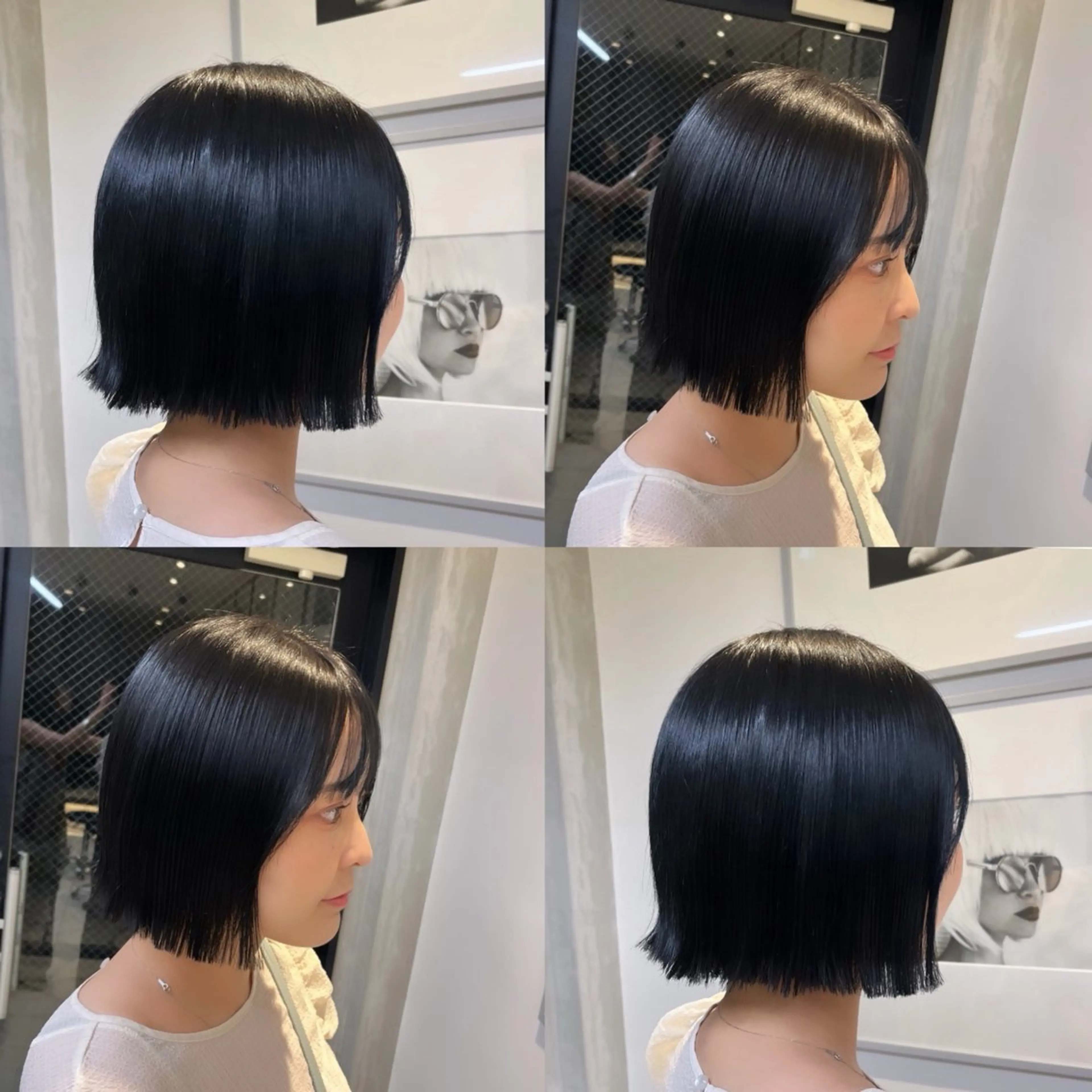 ショート カラー 黒髪 ブルーカラー ブルーブラック ブルージュ ネイビーカラー トリートメント ヘッドスパ ヘアセット カジュアルを女っぽく 𝗮𝘆𝗮𝗰𝗼のヘアスタイル