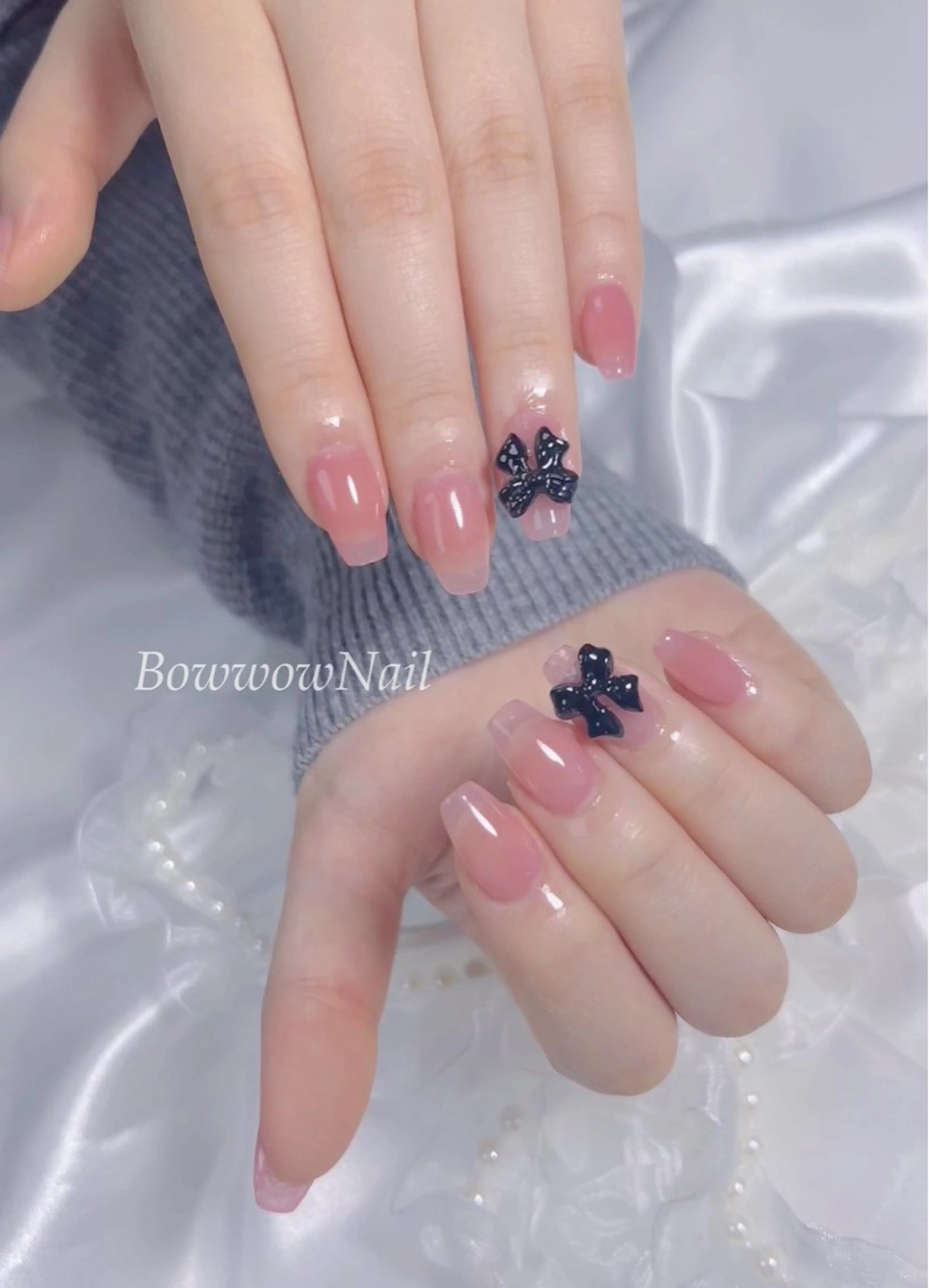 ネイル チークネイル ハート 韓国ネイル ピンク リボン Bow wow Nail さや🧸のネイルデザイン