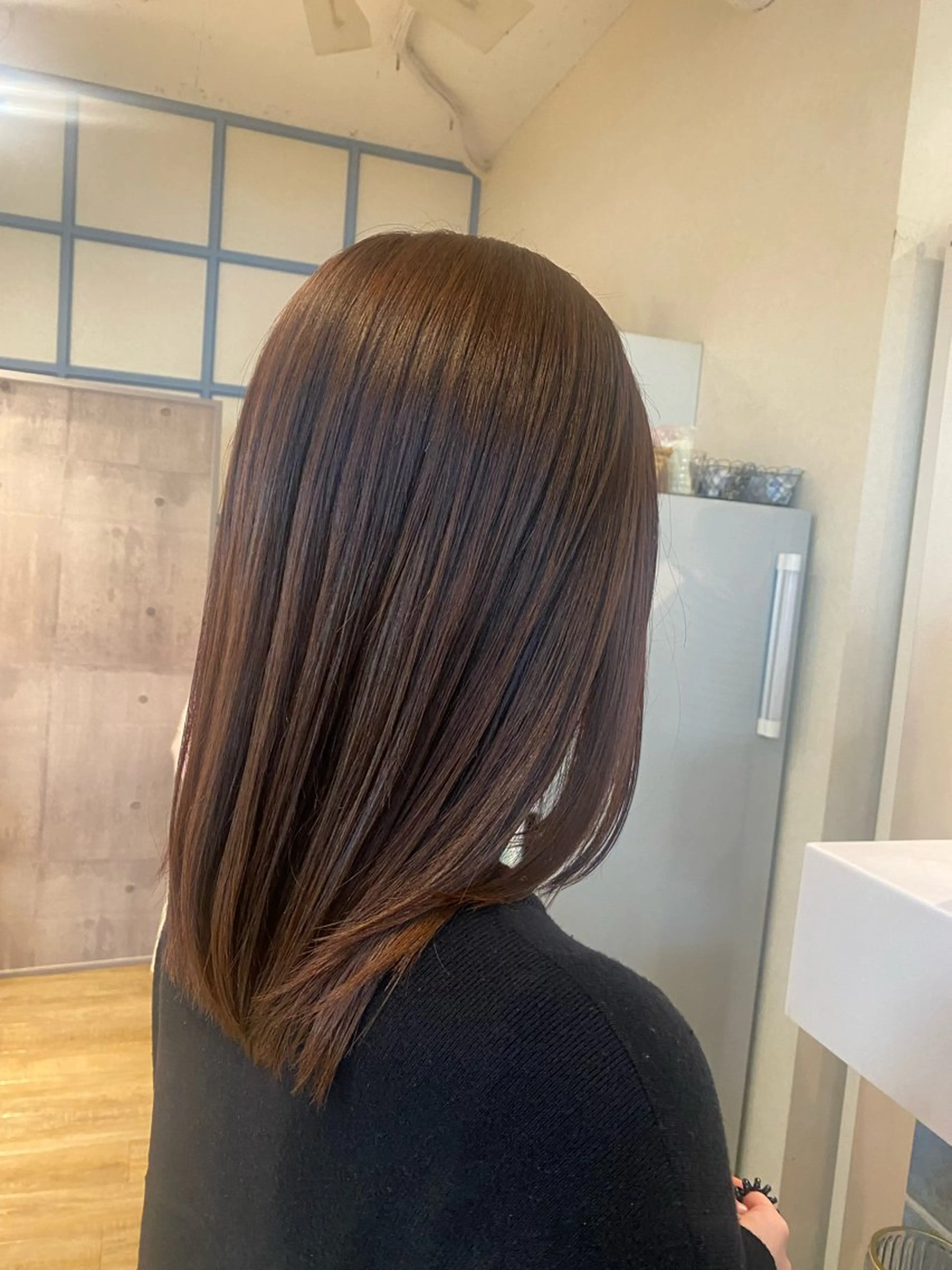 ミディアム ピンクブラウン 縮毛矯正 N°+aero 😊れいか😊のヘアスタイル