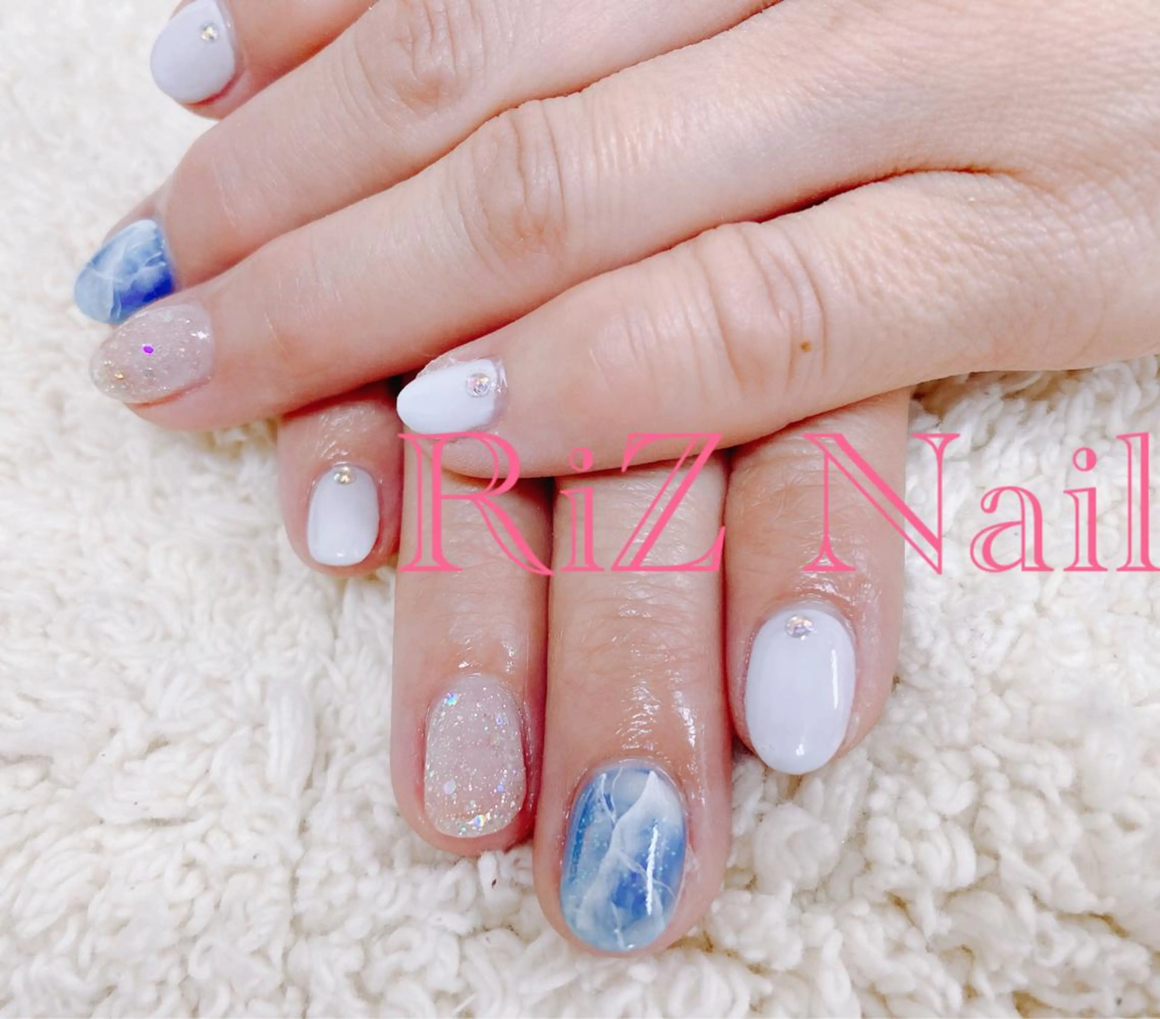ネイル ブルー 大理石ネイル(マーブル) ニュアンスネイル シンプルネイル RiZ nail salonのネイルデザイン