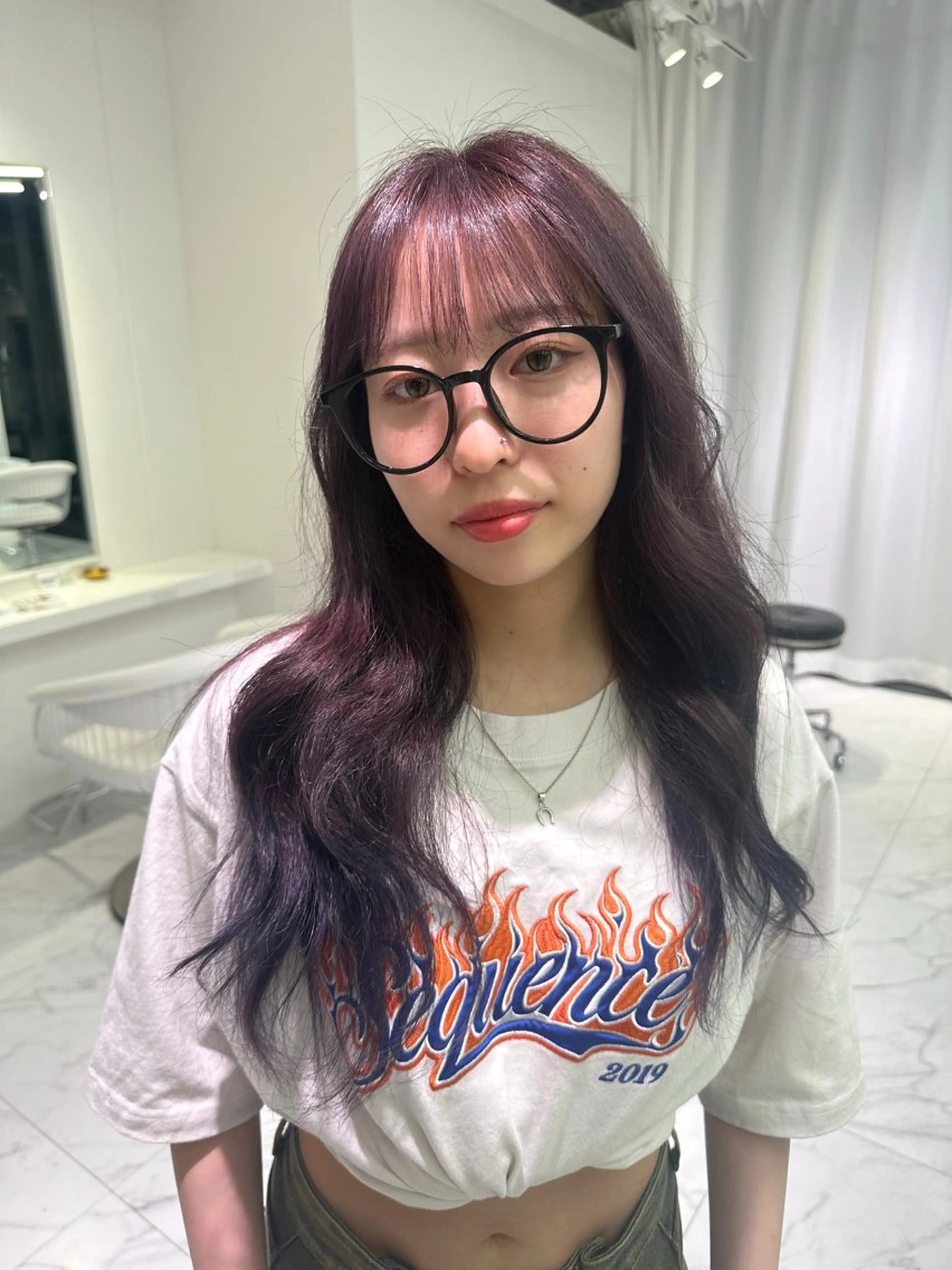 ロング カラー ブリーチ ラベンダーカラー ブリーチなしカラー マイ/カットモデル /暖色カラーのヘアスタイル