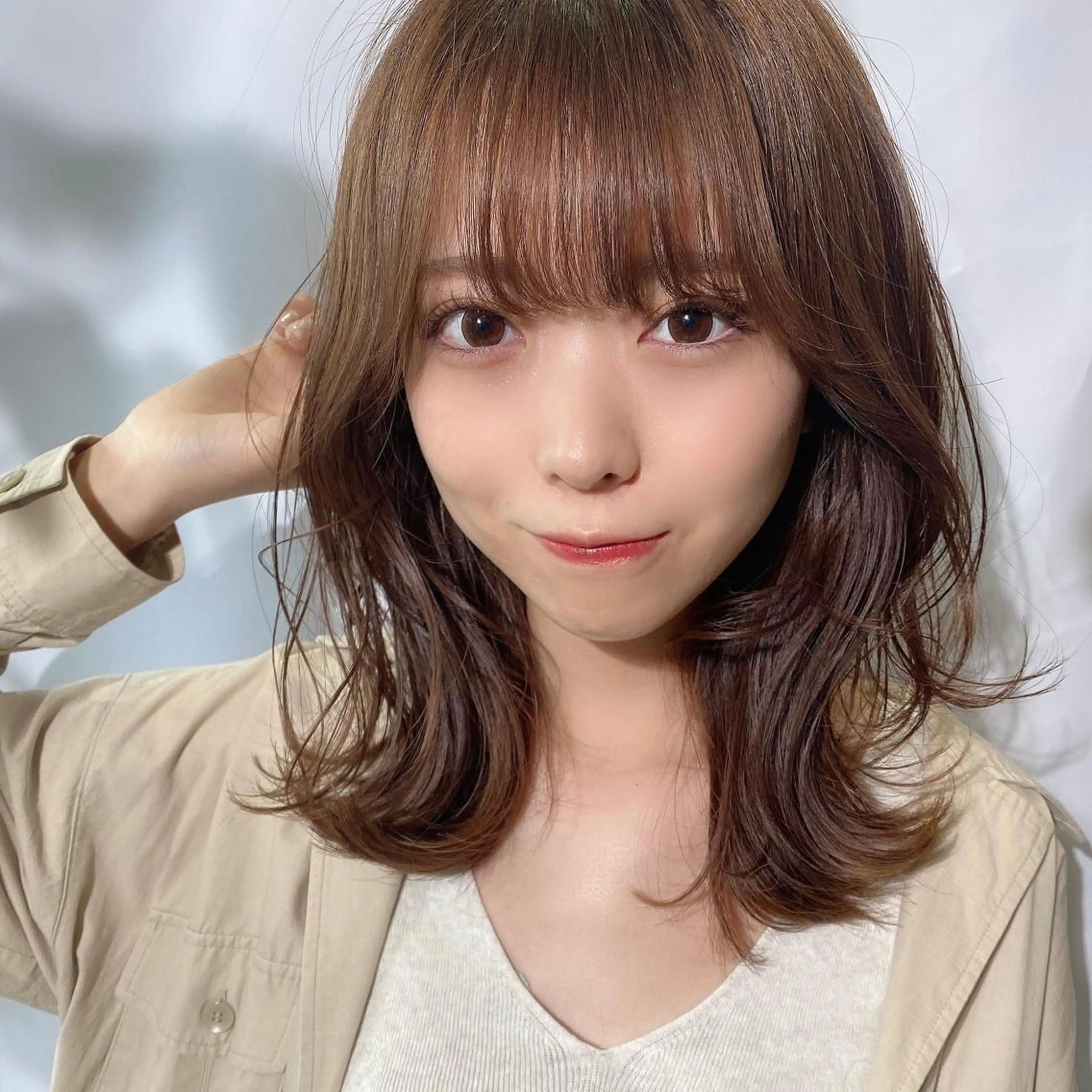 セミロング カラー ベージュカラー ブラウンカラー くびれヘア 髪質改善 縮毛矯正 カット ヘアカラー トリートメント 🧡くびれヘア/前髪 顔周り🧡久原結衣のヘアスタイル