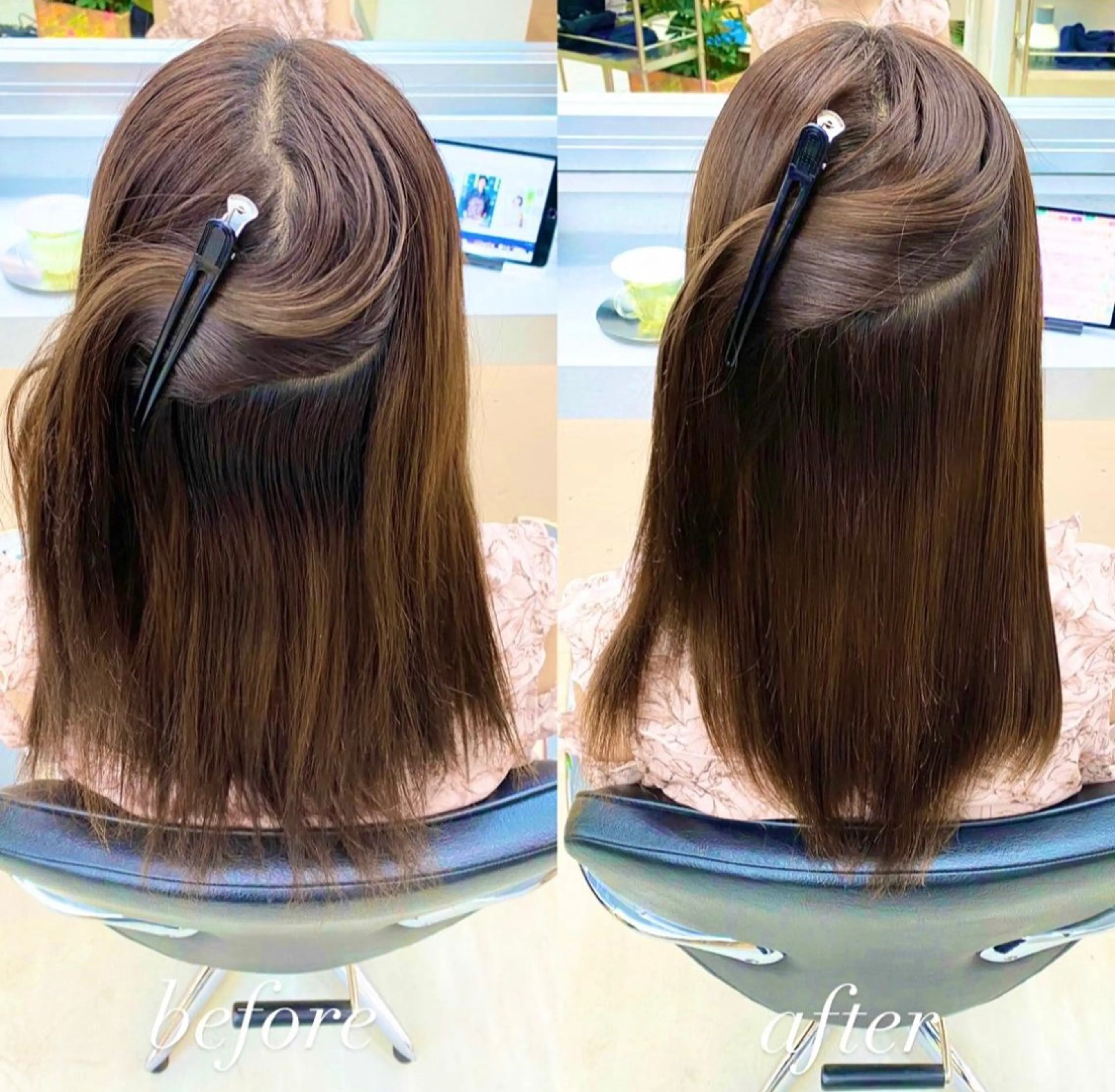 セミロング パーマ 伸ばしかけ 縮毛矯正 酸性ストレート ストレートパーマ 縮毛矯正 ✨髪質改善職人✨ デザインカラー/若林のヘアスタイル
