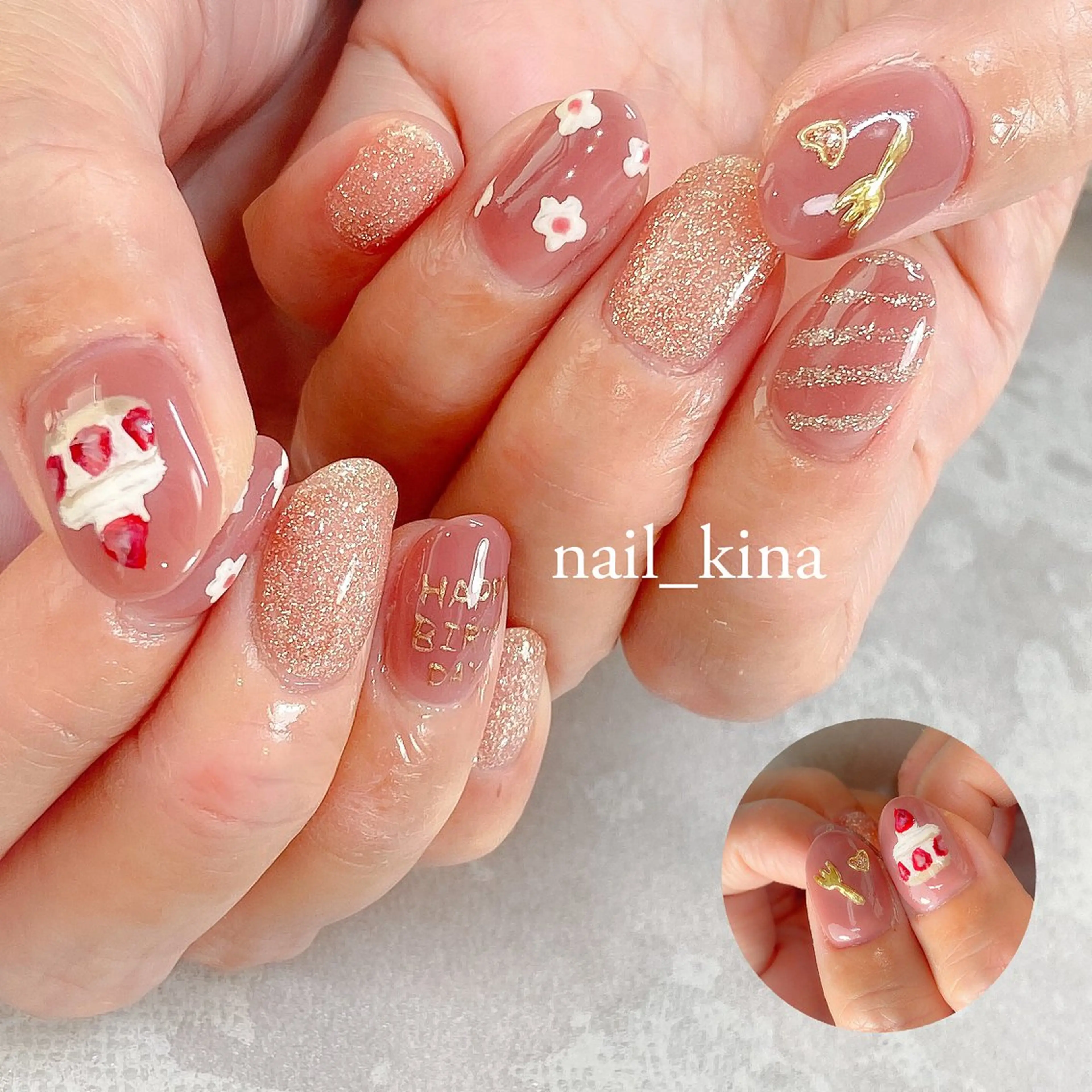 ネイル フラッシュネイル ミラーネイル ピンク シンプルネイル ハンドネイル nail_ kinaのネイルデザイン