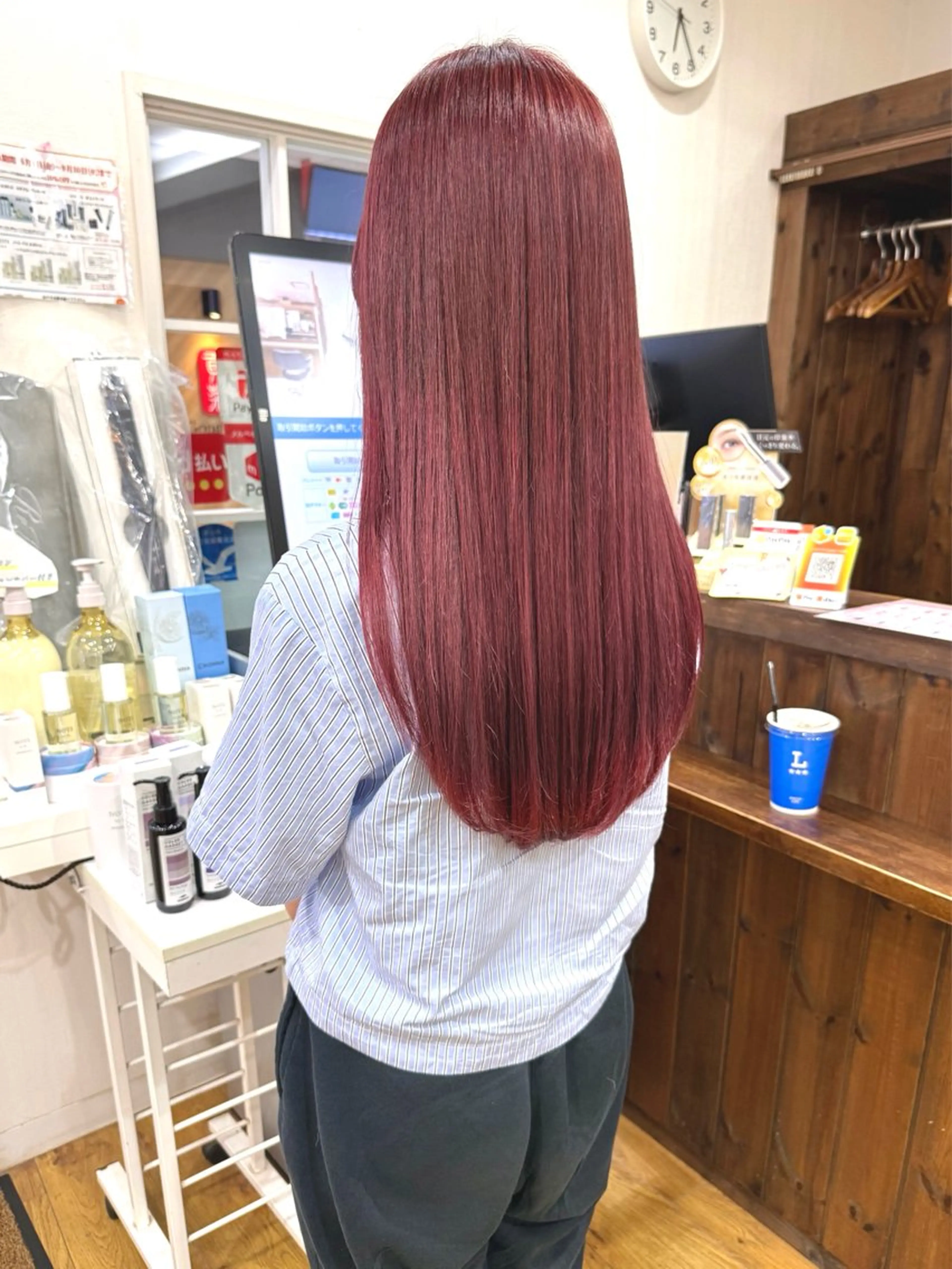 ロング カラー ヘアアレンジ ブリーチ ボルドーカラー ブリーチなしカラー ヘアカラー 💖メンズカット モデル募集 晴香💖のヘアスタイル