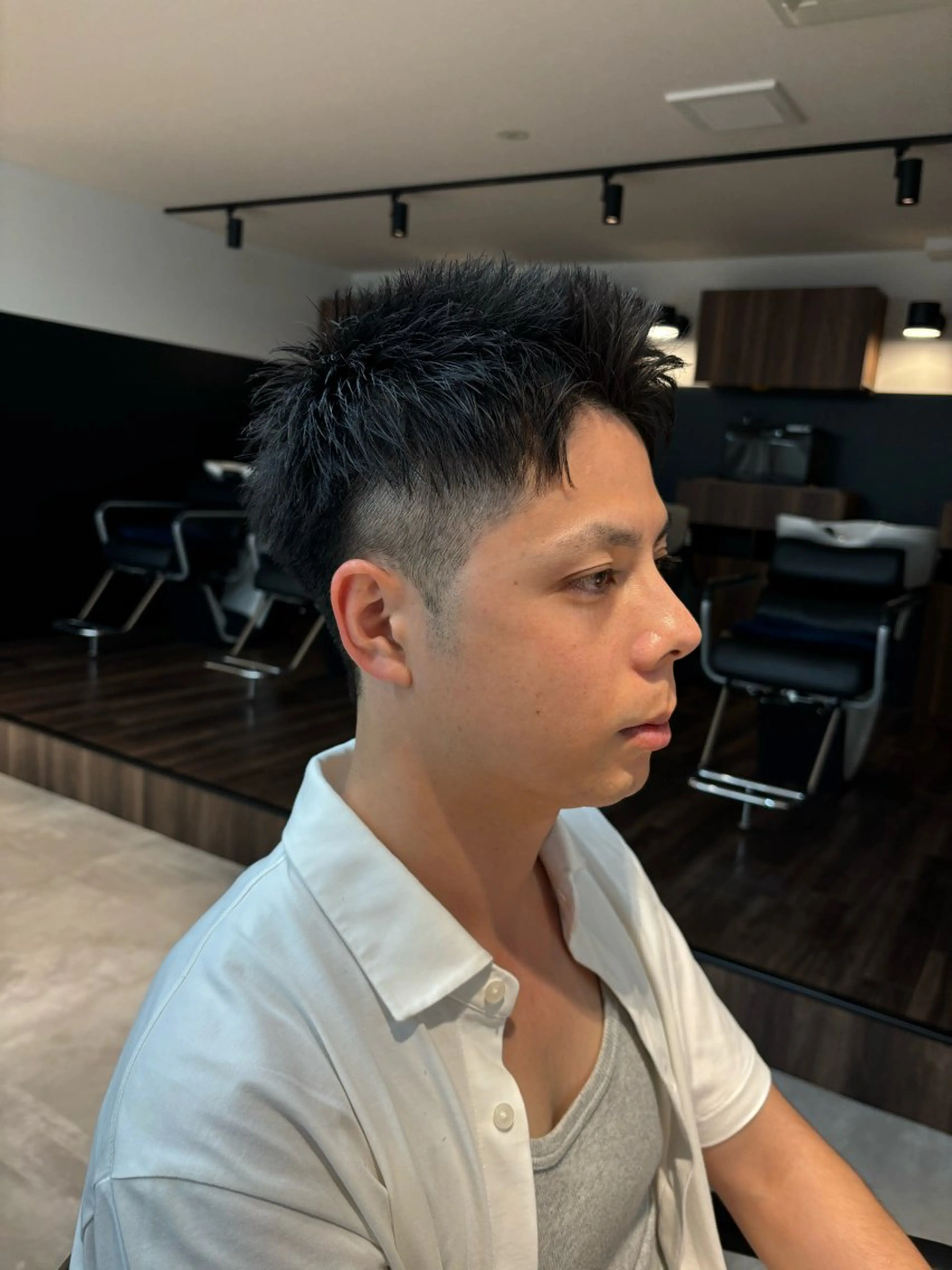 メンズ アップバング メンズショート ツーブロック カット 保立/メンズカット 千葉駅フェザーパーマのヘアスタイル