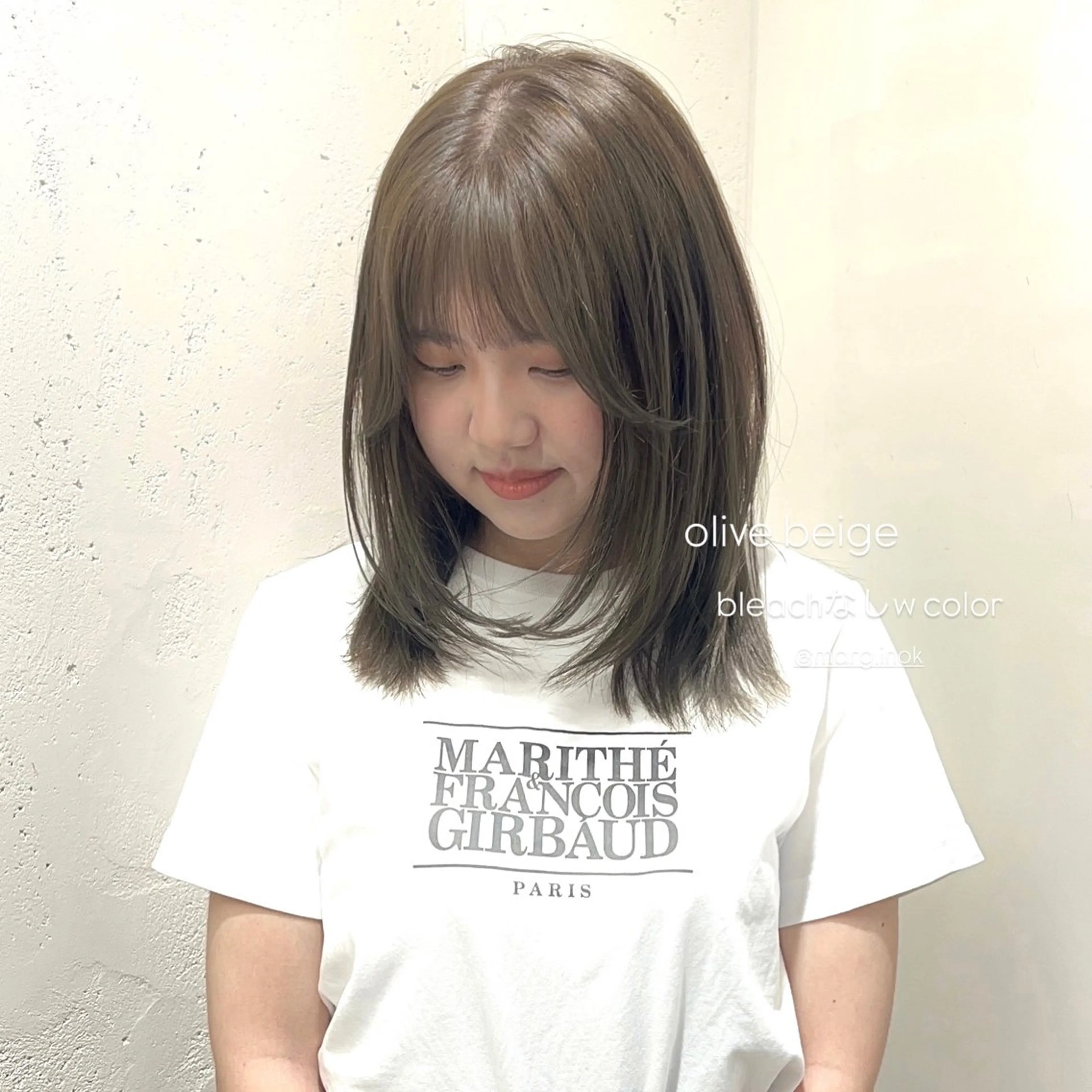 ミディアム カラー ブリーチ ダブルカラー ブリーチなしカラー カット ヘアカラー 前川 朋香のヘアスタイル