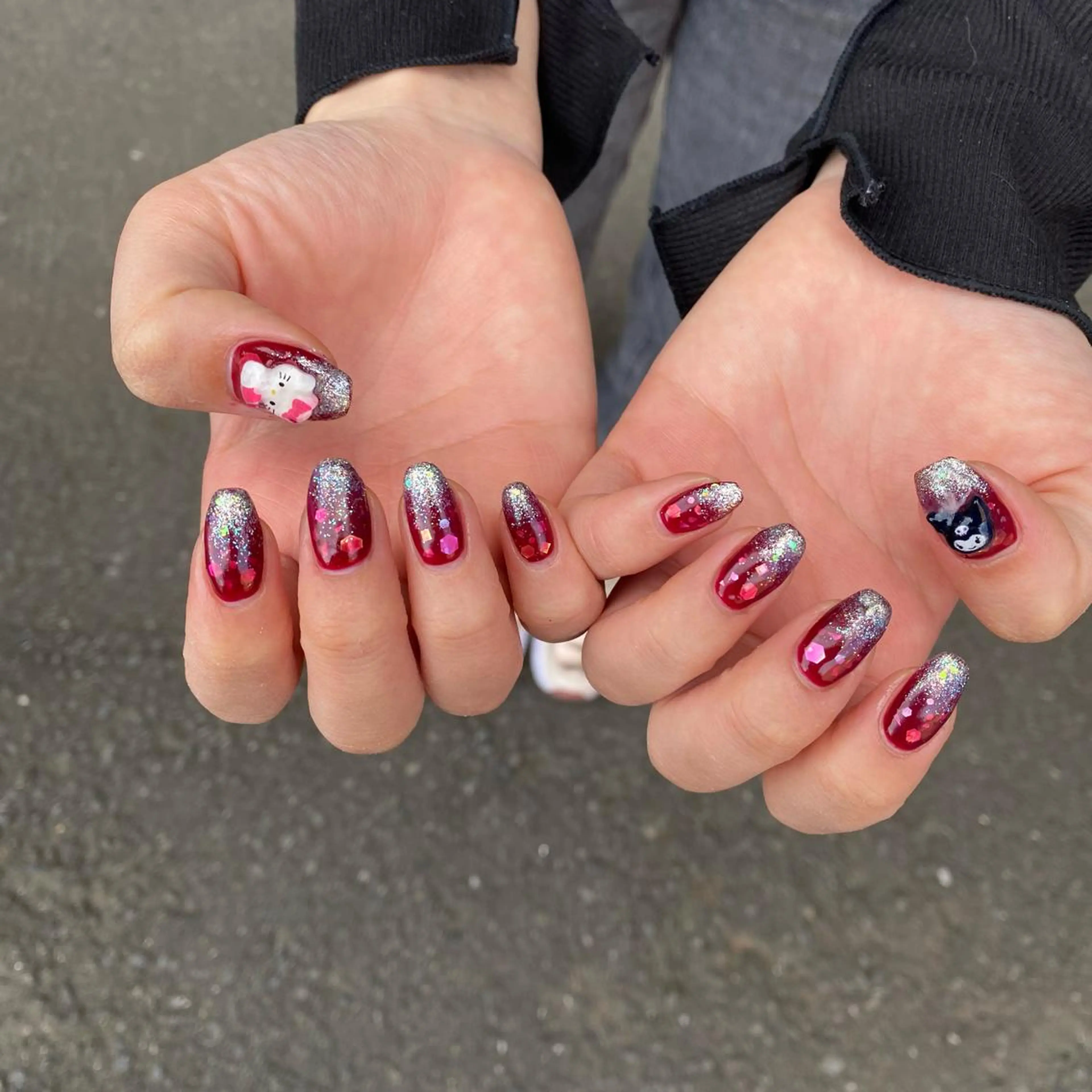 ネイル ボルドー キラキラネイル 冬ネイル ハンドネイル Salon Kのネイルデザイン