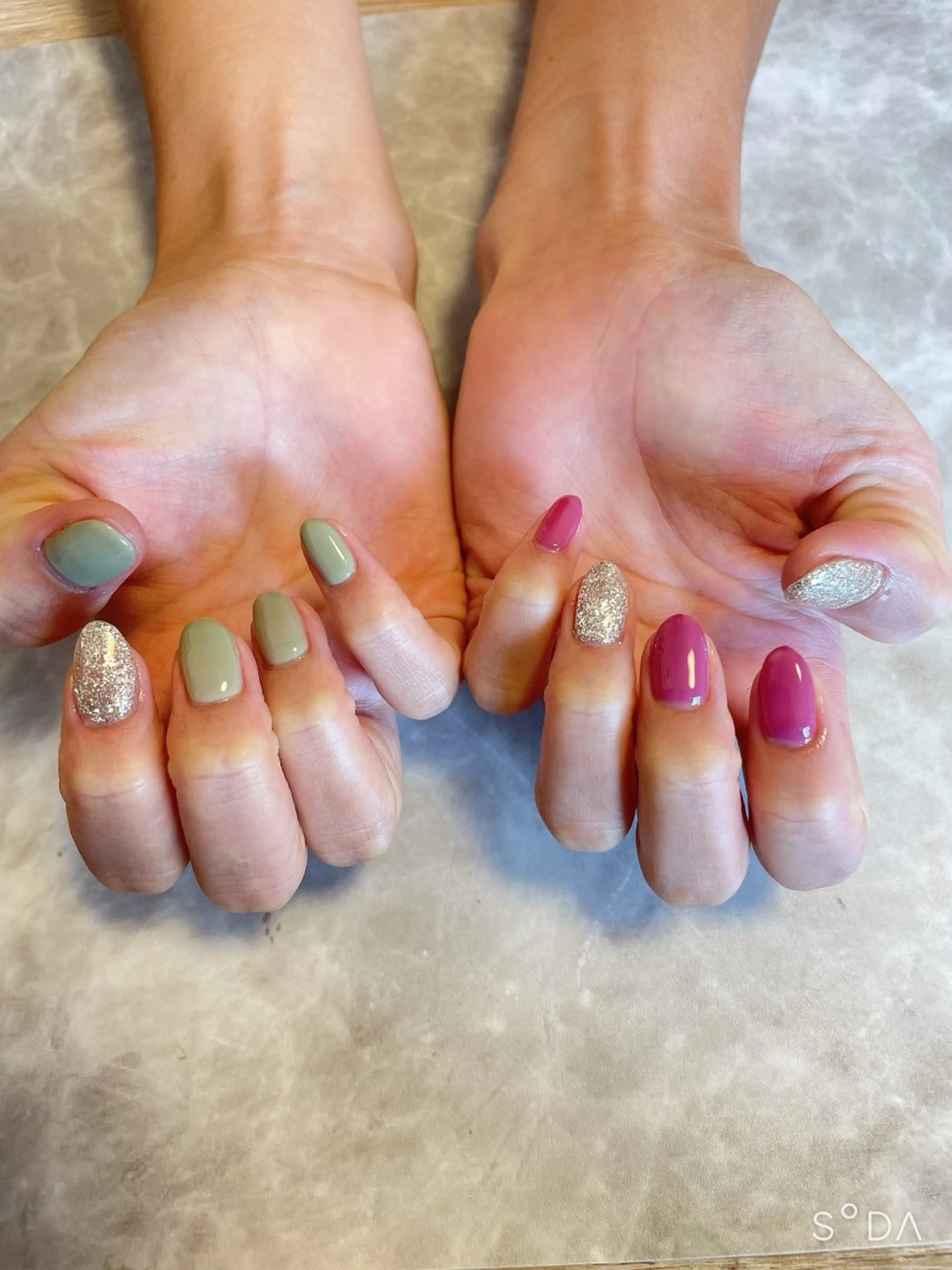 ネイル ラメ(グリッター) ワンカラーネイル ピンク ピスタチオネイル ハンドネイル Nail salon Betty❤︎のネイルデザイン