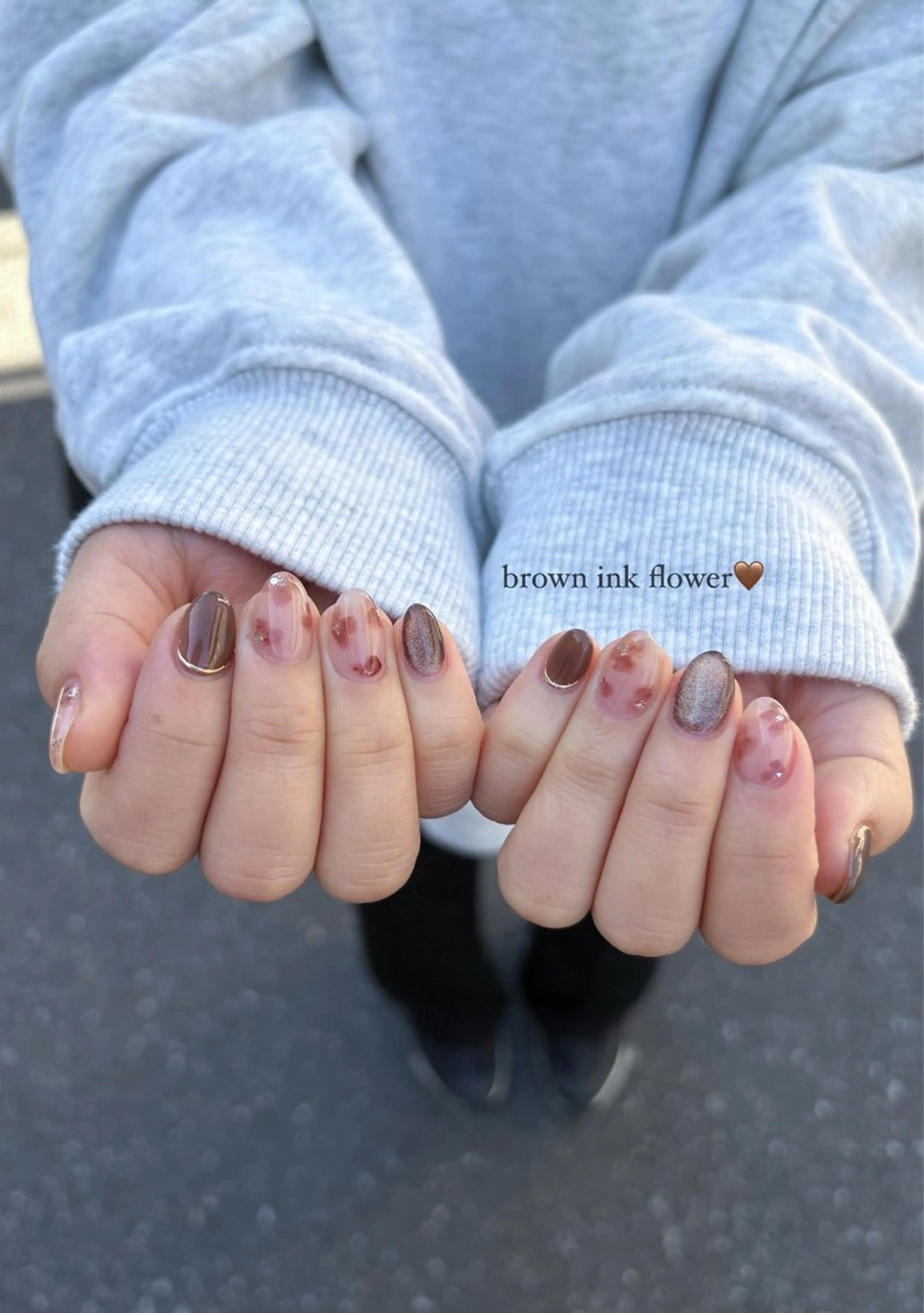 ネイル ブラウン フラワーネイル liulu nailのネイルデザイン