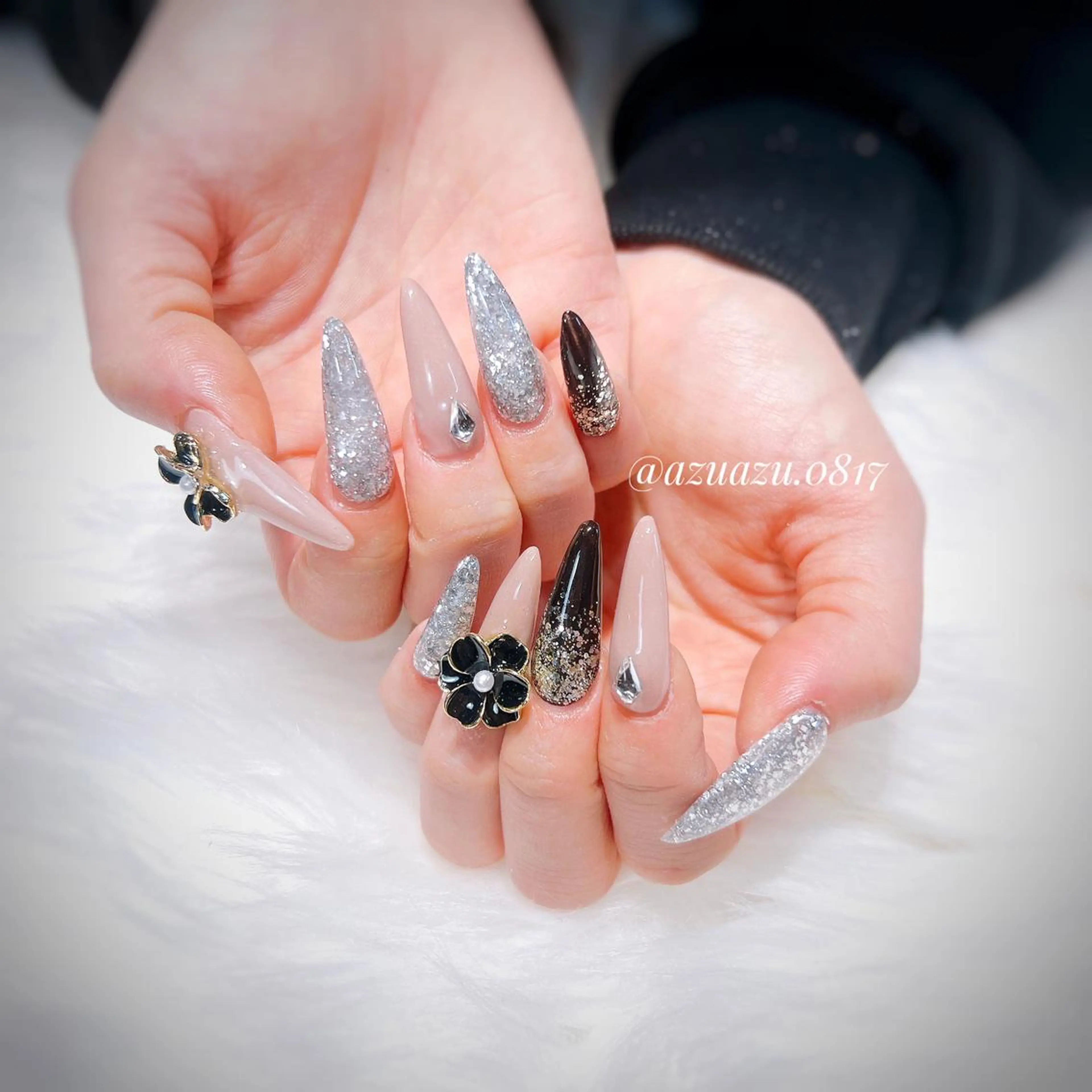 【HAND】スカルプ10本長さ出し　ワンカラーorラメグラデーション（一色）＋アート6本★オフ有⭕️の写真